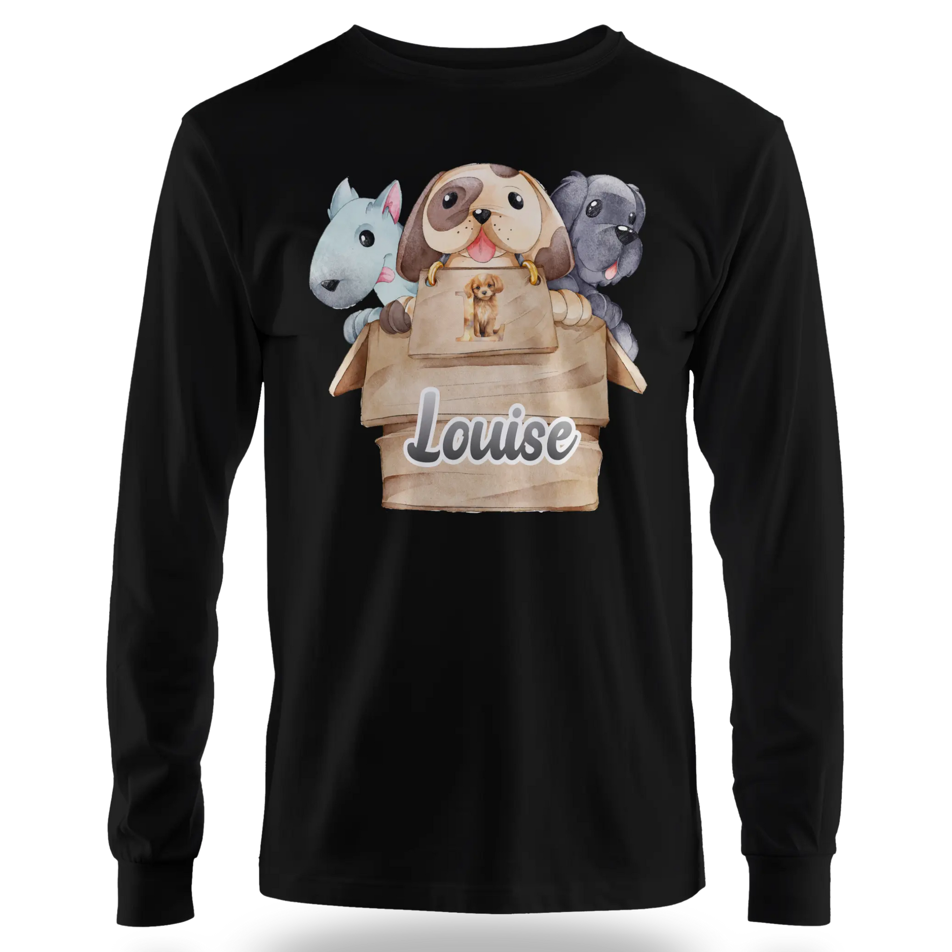 T-Shirt Personnalisé 3 Chiots Out of Box Design Pour Fille - Initiale et Prénom - MiniLook