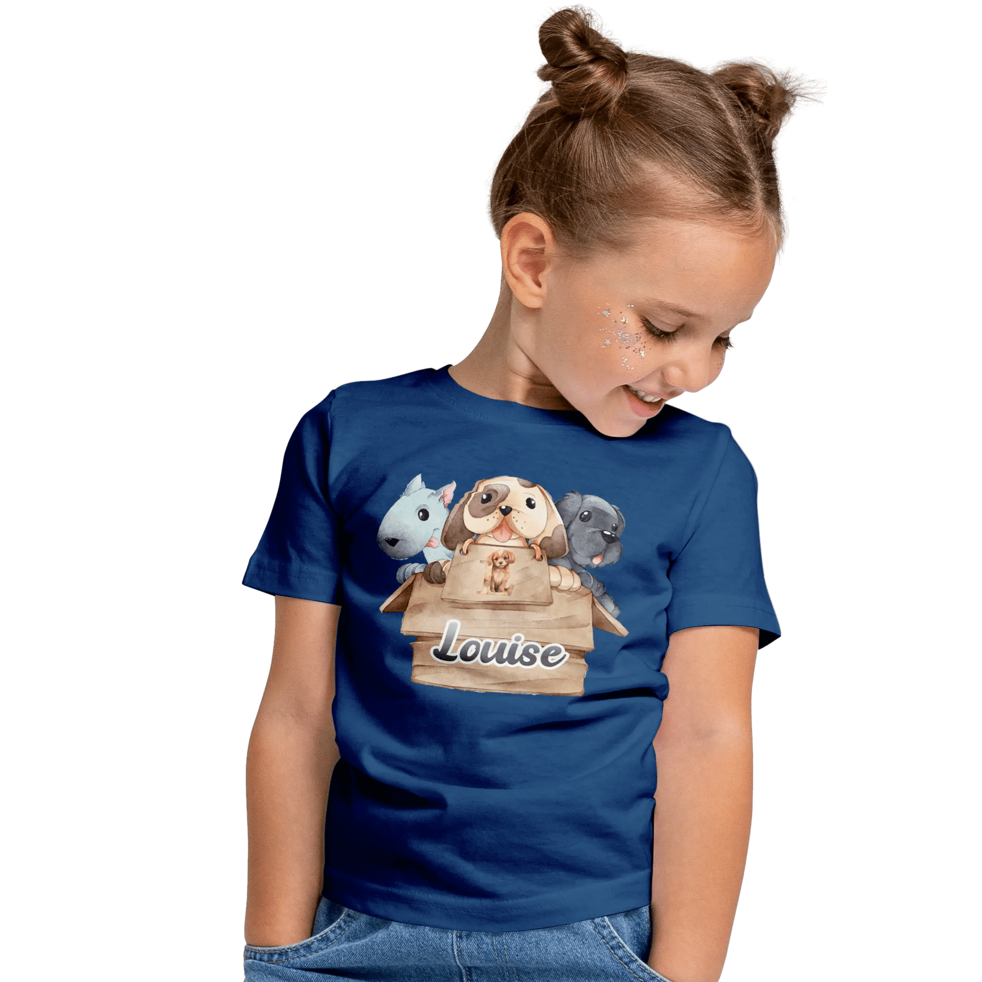 T-Shirt Personnalisé 3 Chiots Out of Box Design Pour Fille - Initiale et Prénom - MiniLook