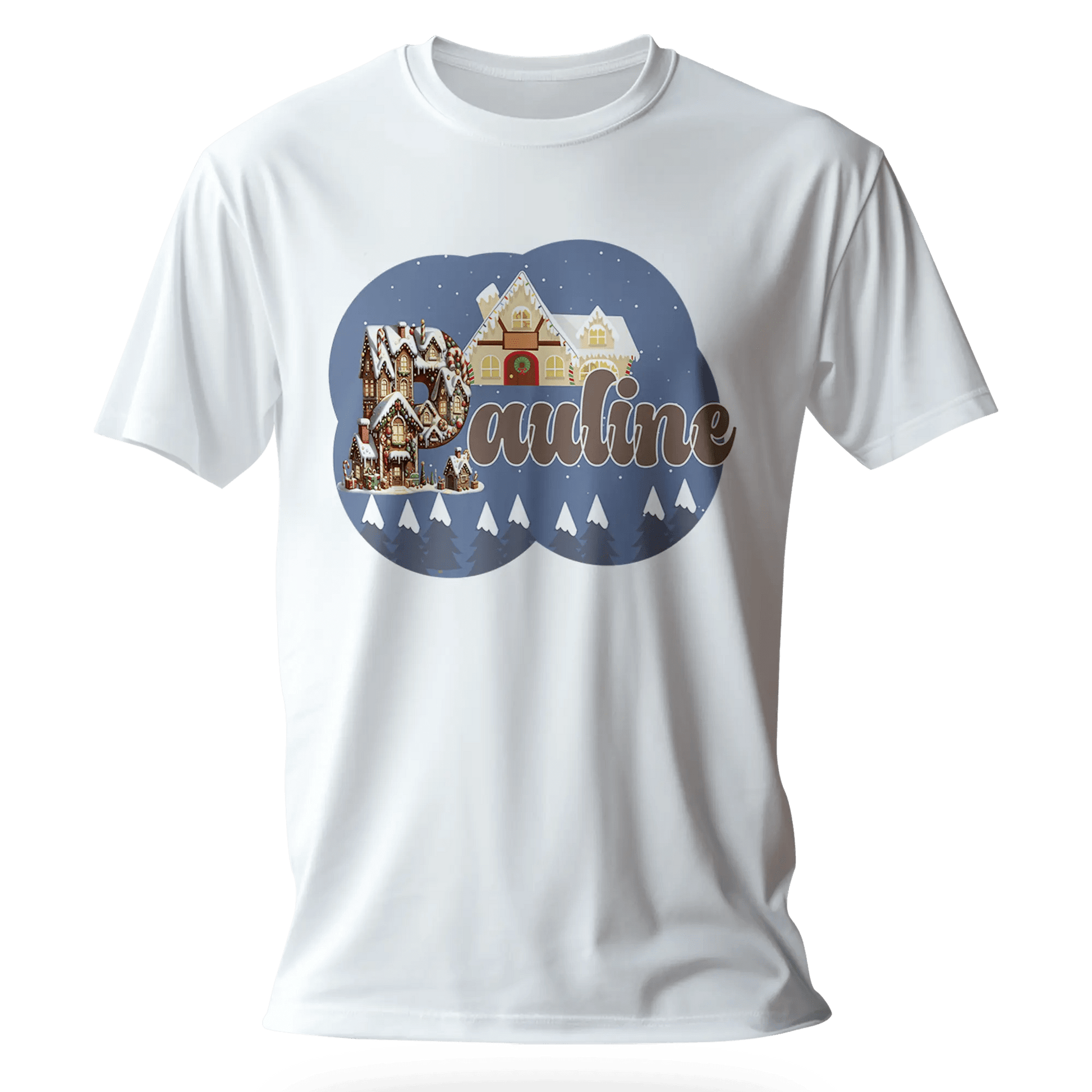 T-Shirt Personnalisé Arbres de Neige & Maison de Noël Pour Fille - Prénom - MiniLook