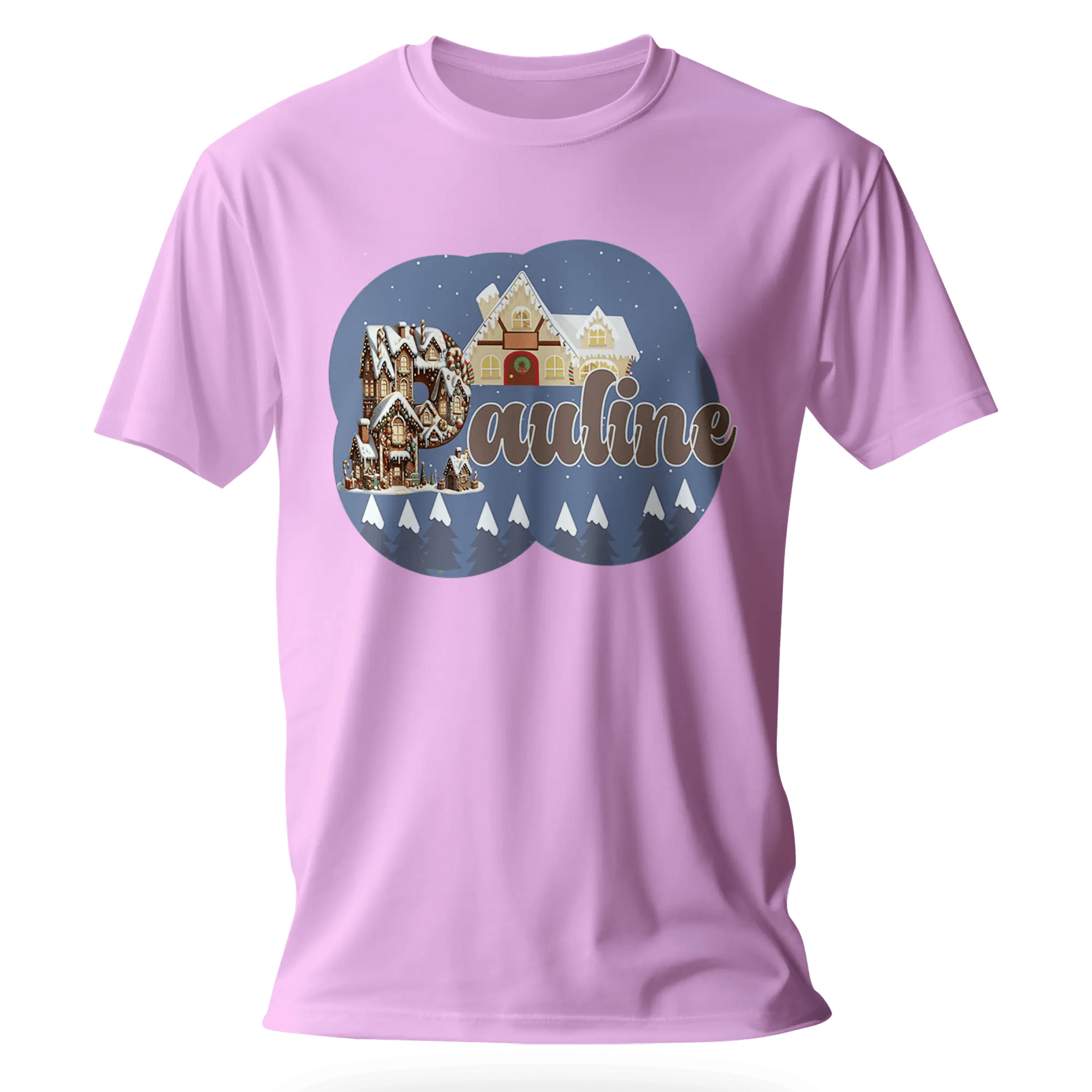 T-Shirt Personnalisé Arbres de Neige & Maison de Noël Pour Fille - Prénom - MiniLook