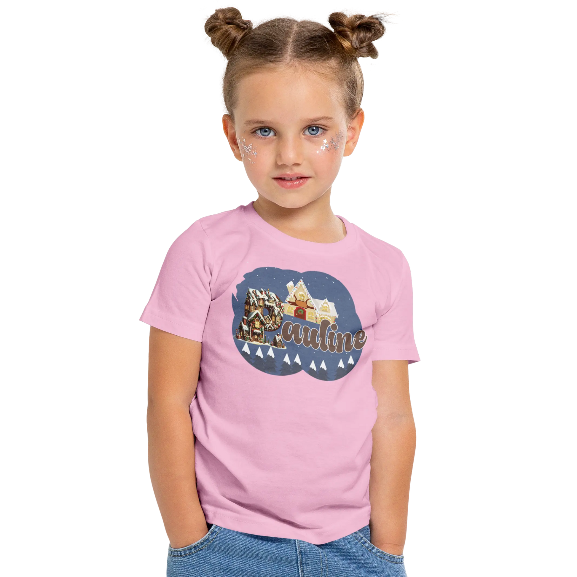 T-Shirt Personnalisé Arbres de Neige & Maison de Noël Pour Fille - Prénom - MiniLook