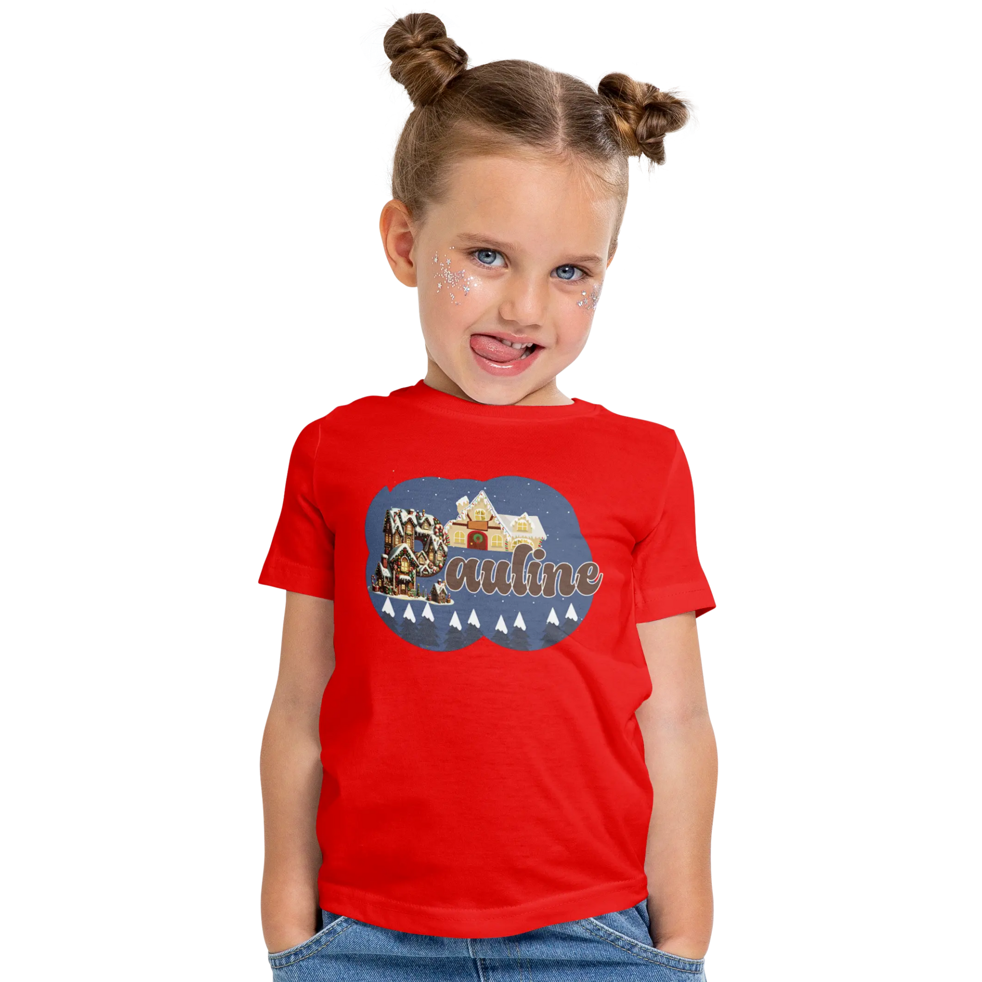 T-Shirt Personnalisé Arbres de Neige & Maison de Noël Pour Fille - Prénom - MiniLook