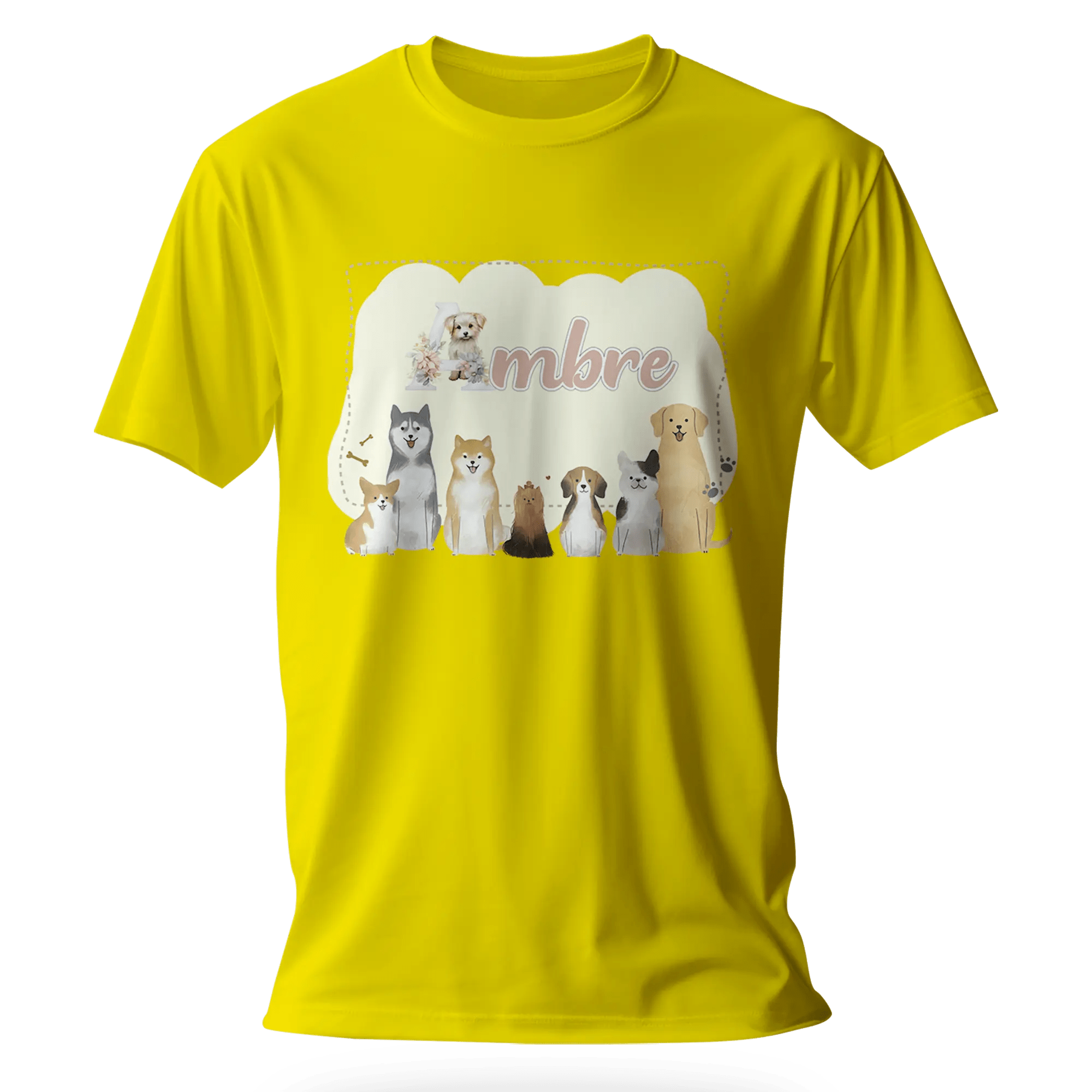 T-shirt personnalisé avec motif chien et chiot assis en famille Pour Fille - Prénom - MiniLook