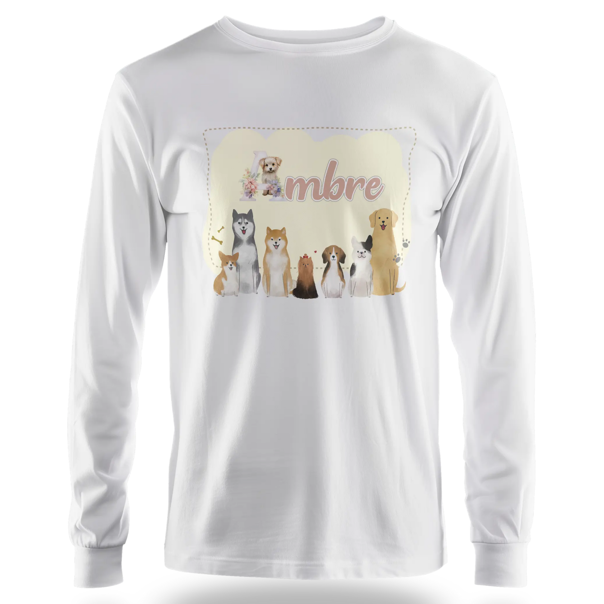 T-shirt personnalisé avec motif chien et chiot assis en famille Pour Fille - Prénom - MiniLook