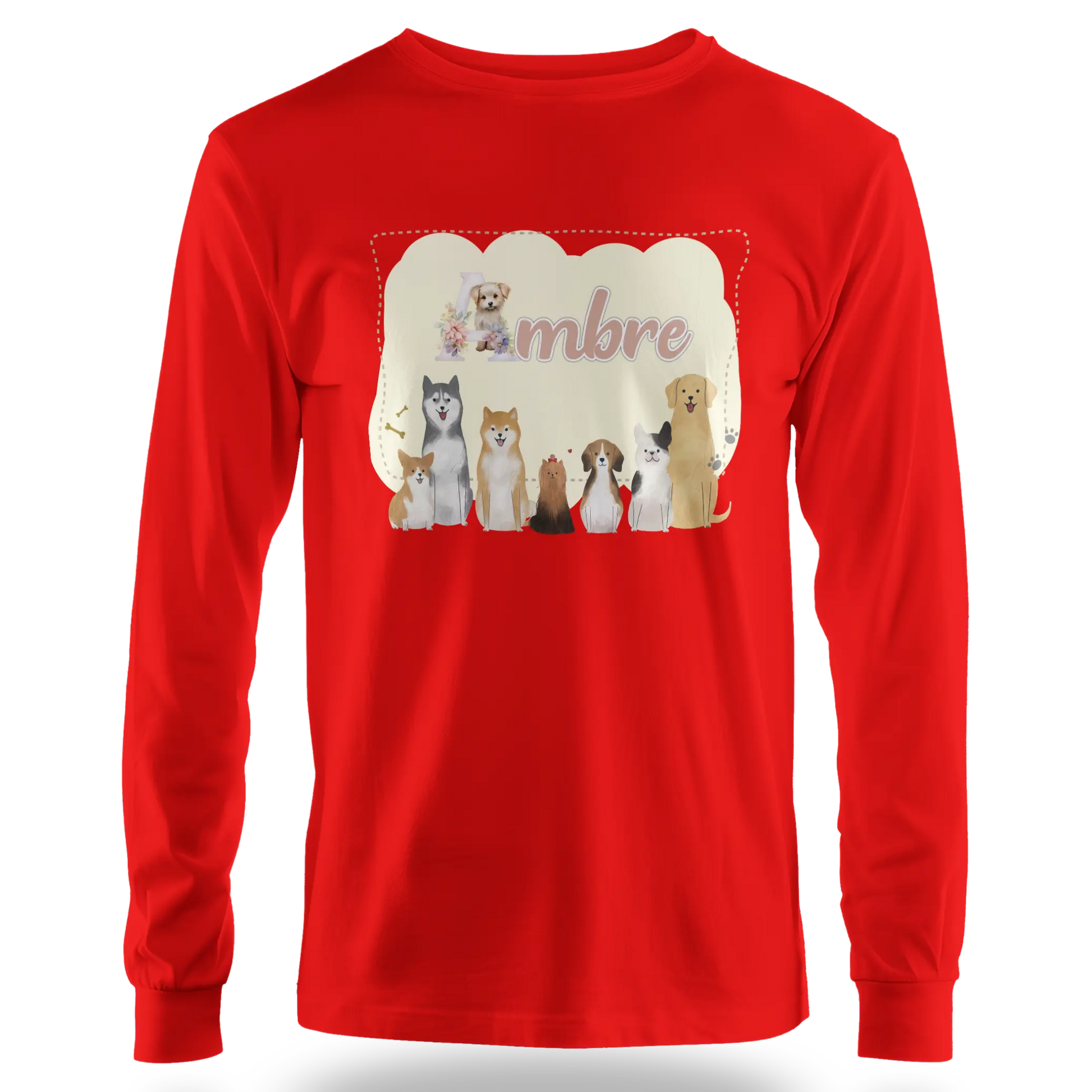 T-shirt personnalisé avec motif chien et chiot assis en famille Pour Fille - Prénom - MiniLook