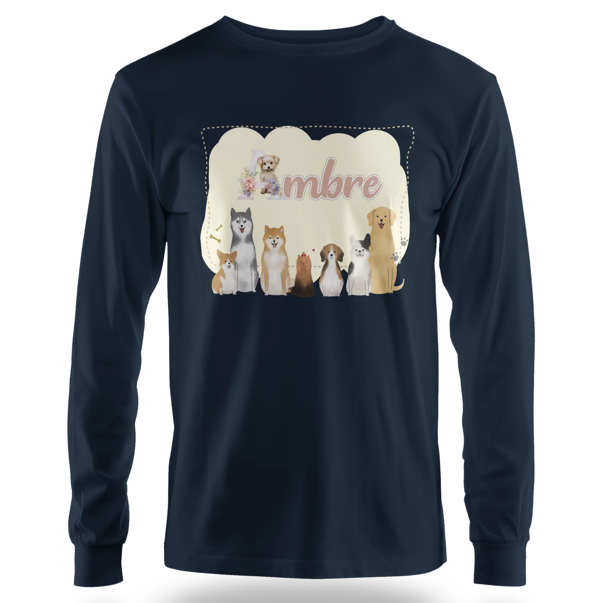 T-shirt personnalisé avec motif chien et chiot assis en famille Pour Fille - Prénom - MiniLook