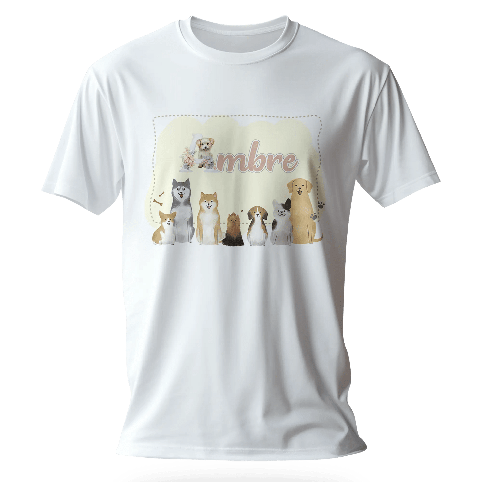 T-shirt personnalisé avec motif chien et chiot assis en famille Pour Fille - Prénom - MiniLook