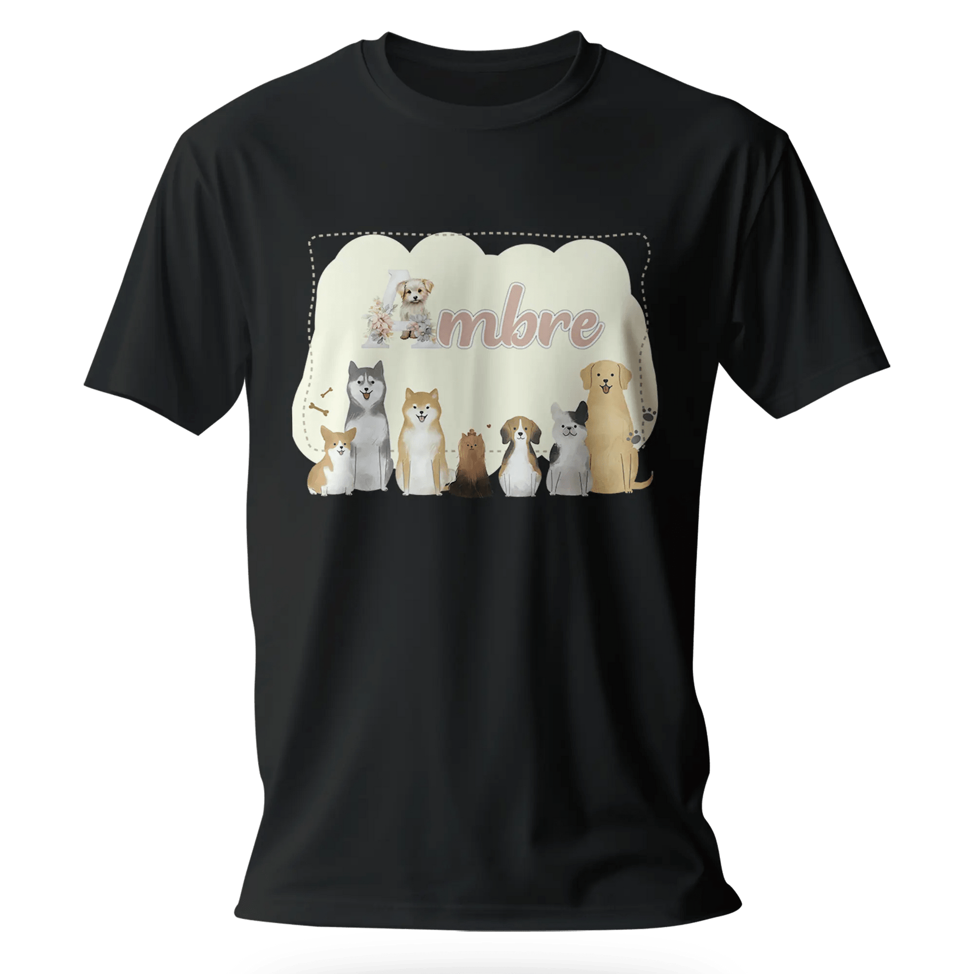 T-shirt personnalisé avec motif chien et chiot assis en famille Pour Fille - Prénom - MiniLook