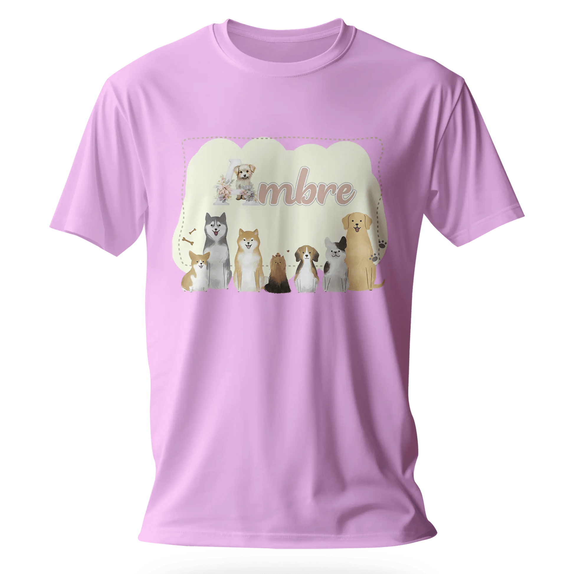 T-shirt personnalisé avec motif chien et chiot assis en famille Pour Fille - Prénom - MiniLook