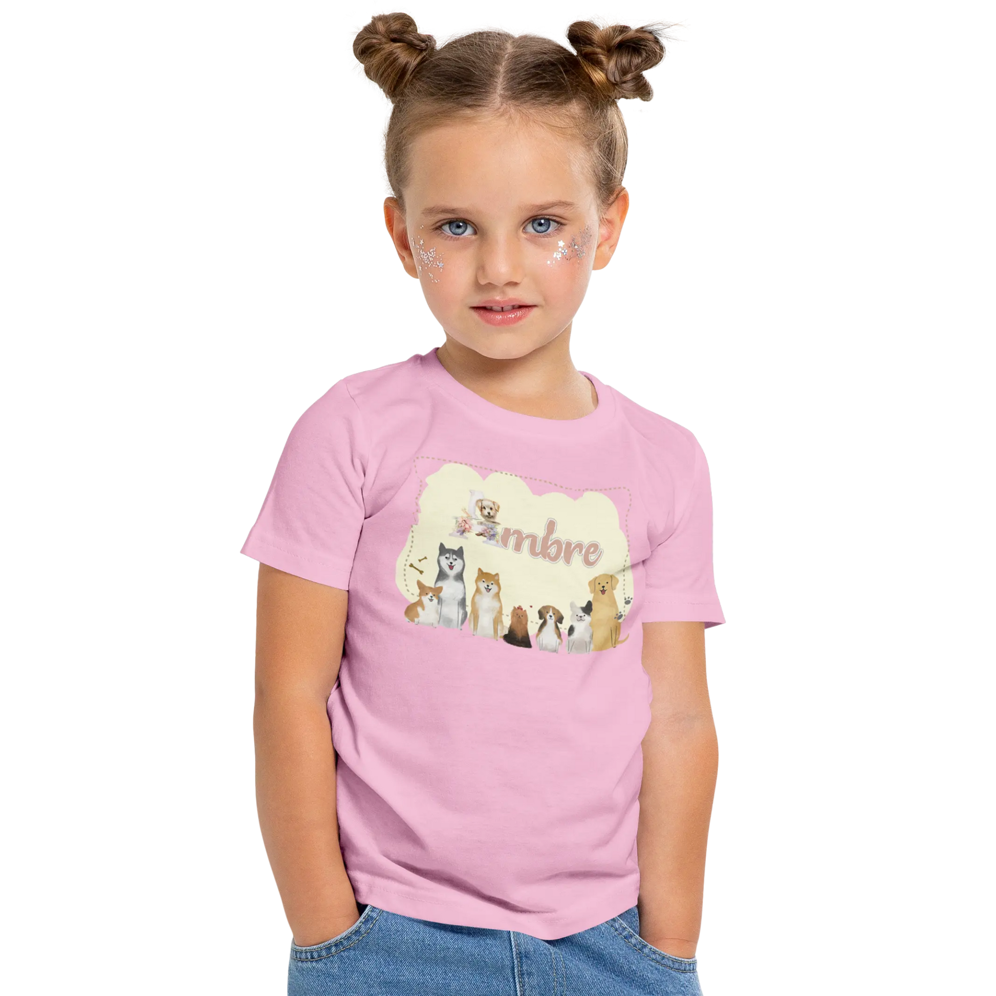 T-shirt personnalisé avec motif chien et chiot assis en famille Pour Fille - Prénom - MiniLook