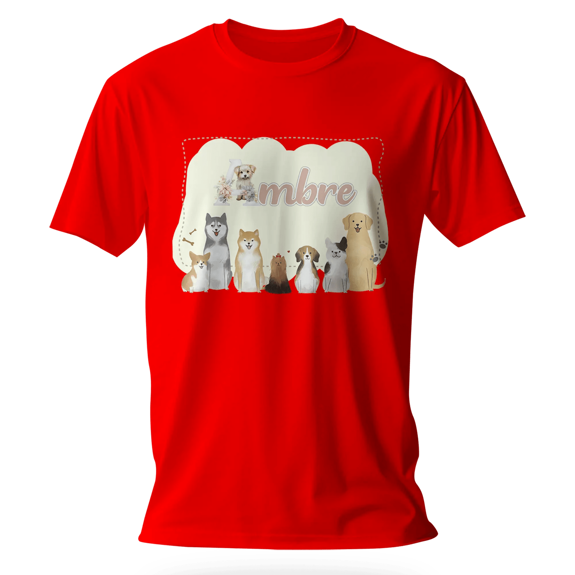 T-shirt personnalisé avec motif chien et chiot assis en famille Pour Fille - Prénom - MiniLook