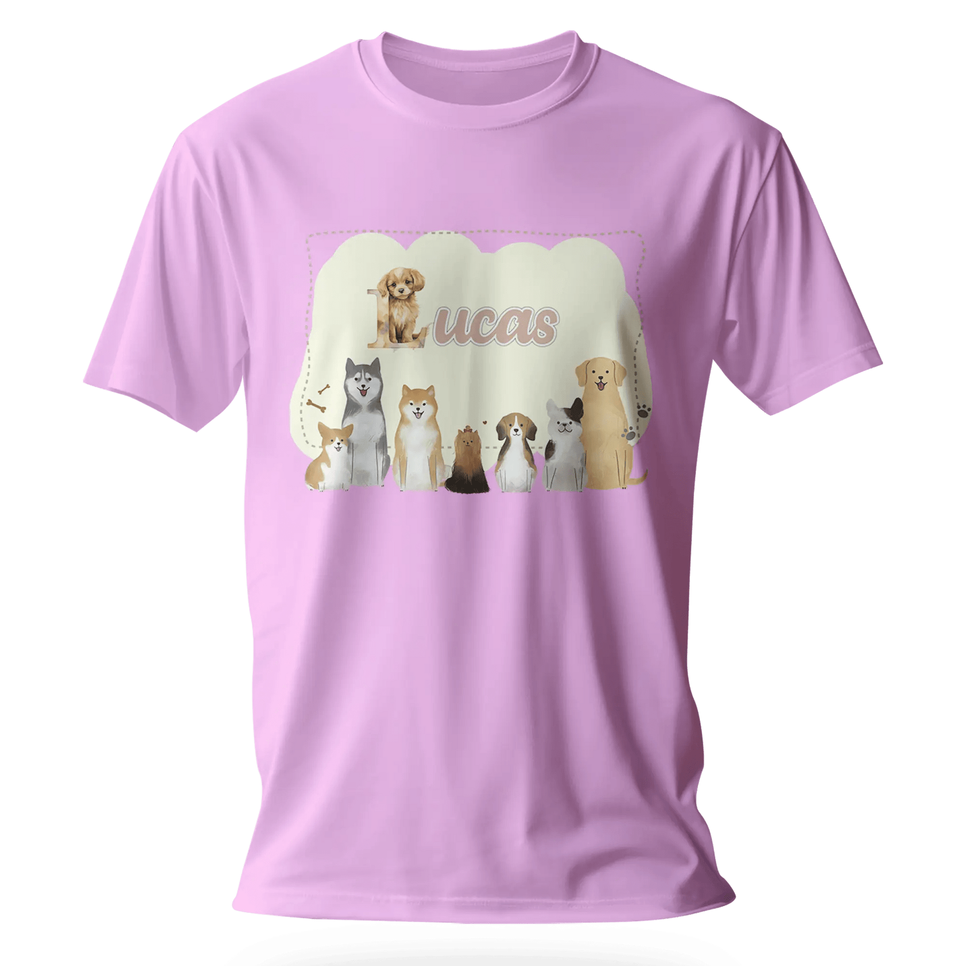 T-shirt personnalisé avec motif chien et chiot assis en famille - Prénom - MiniLook