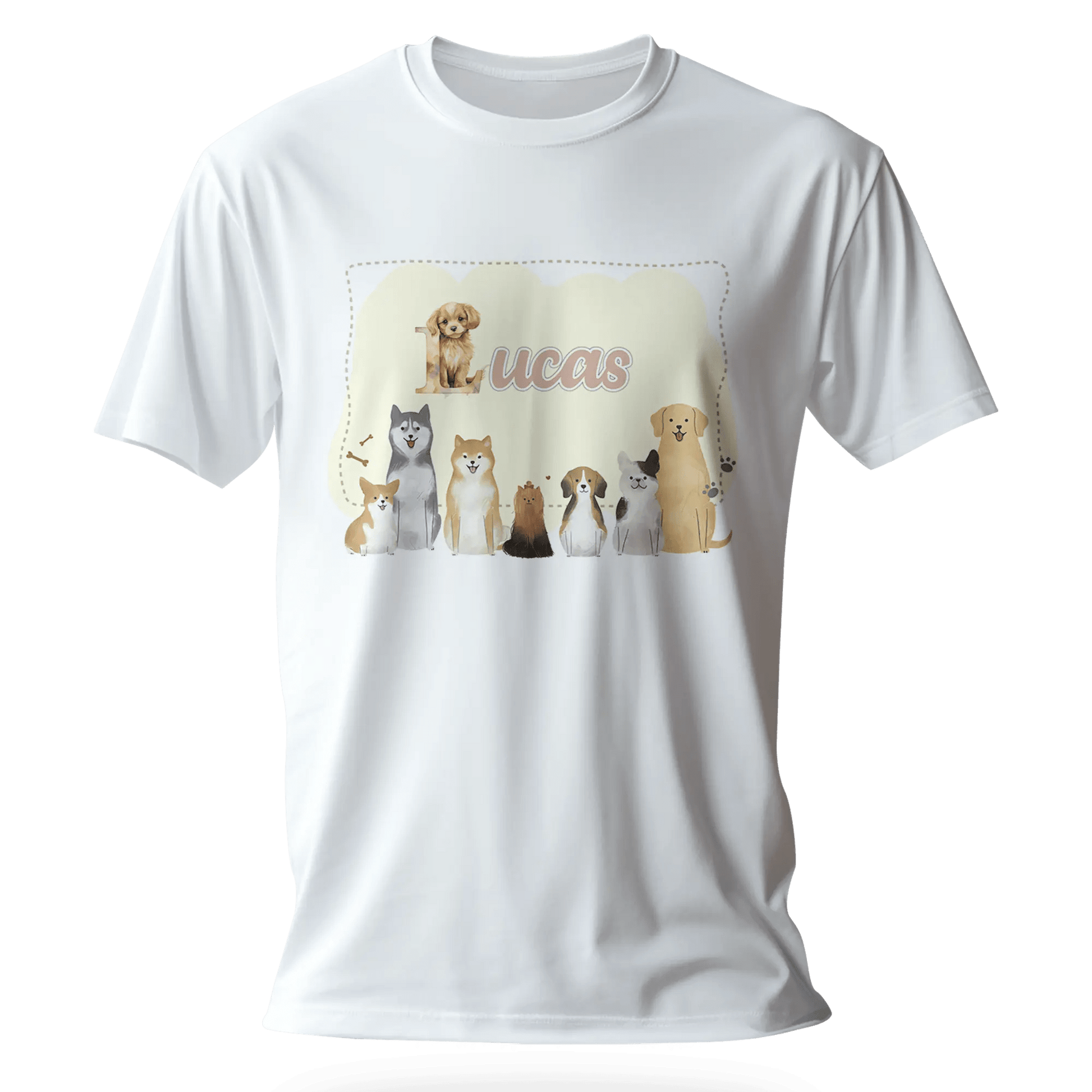 T-shirt personnalisé avec motif chien et chiot assis en famille - Prénom - MiniLook