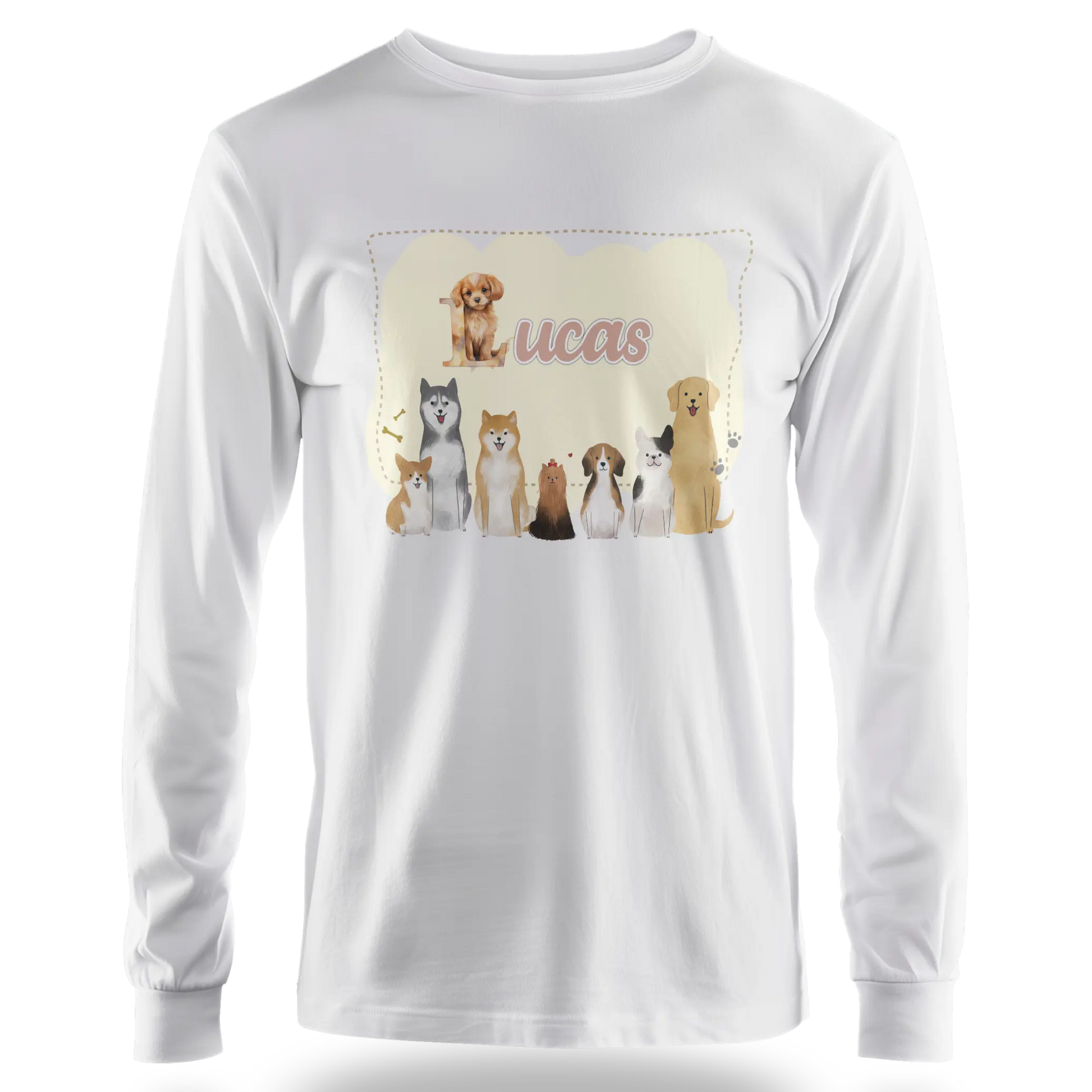 T-shirt personnalisé avec motif chien et chiot assis en famille - Prénom - MiniLook