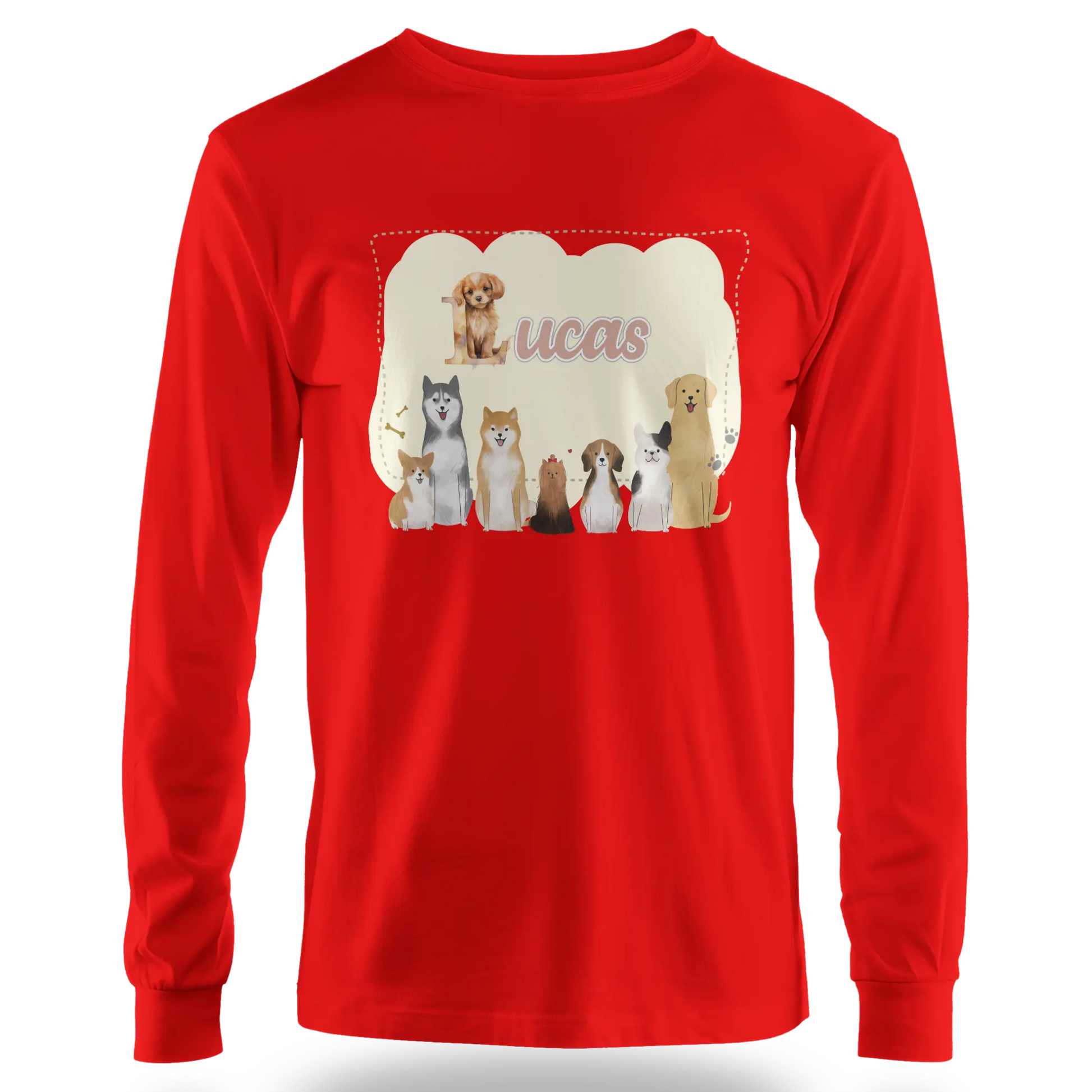 T-shirt personnalisé avec motif chien et chiot assis en famille - Prénom - MiniLook