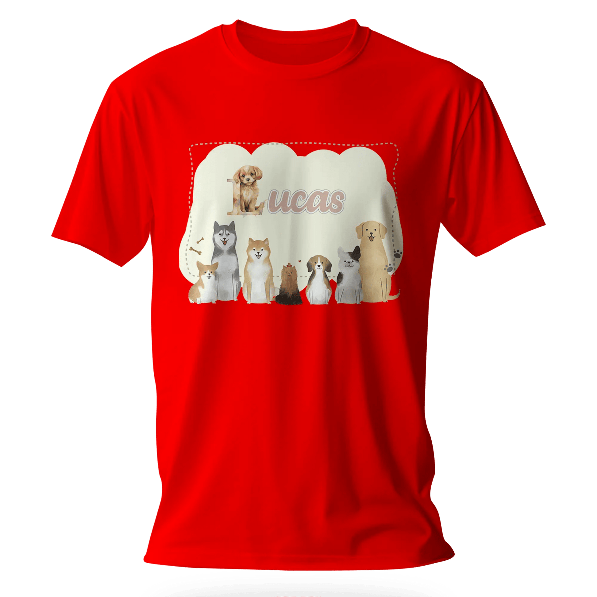 T-shirt personnalisé avec motif chien et chiot assis en famille - Prénom - MiniLook