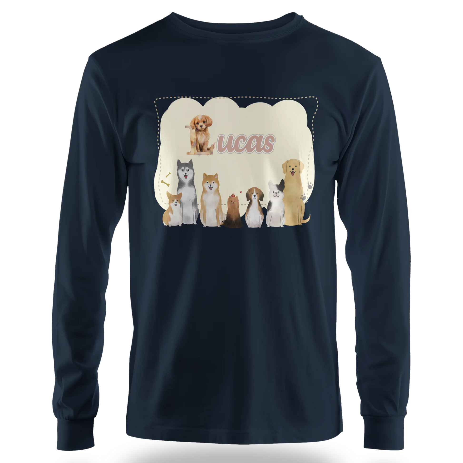 T-shirt personnalisé avec motif chien et chiot assis en famille - Prénom - MiniLook