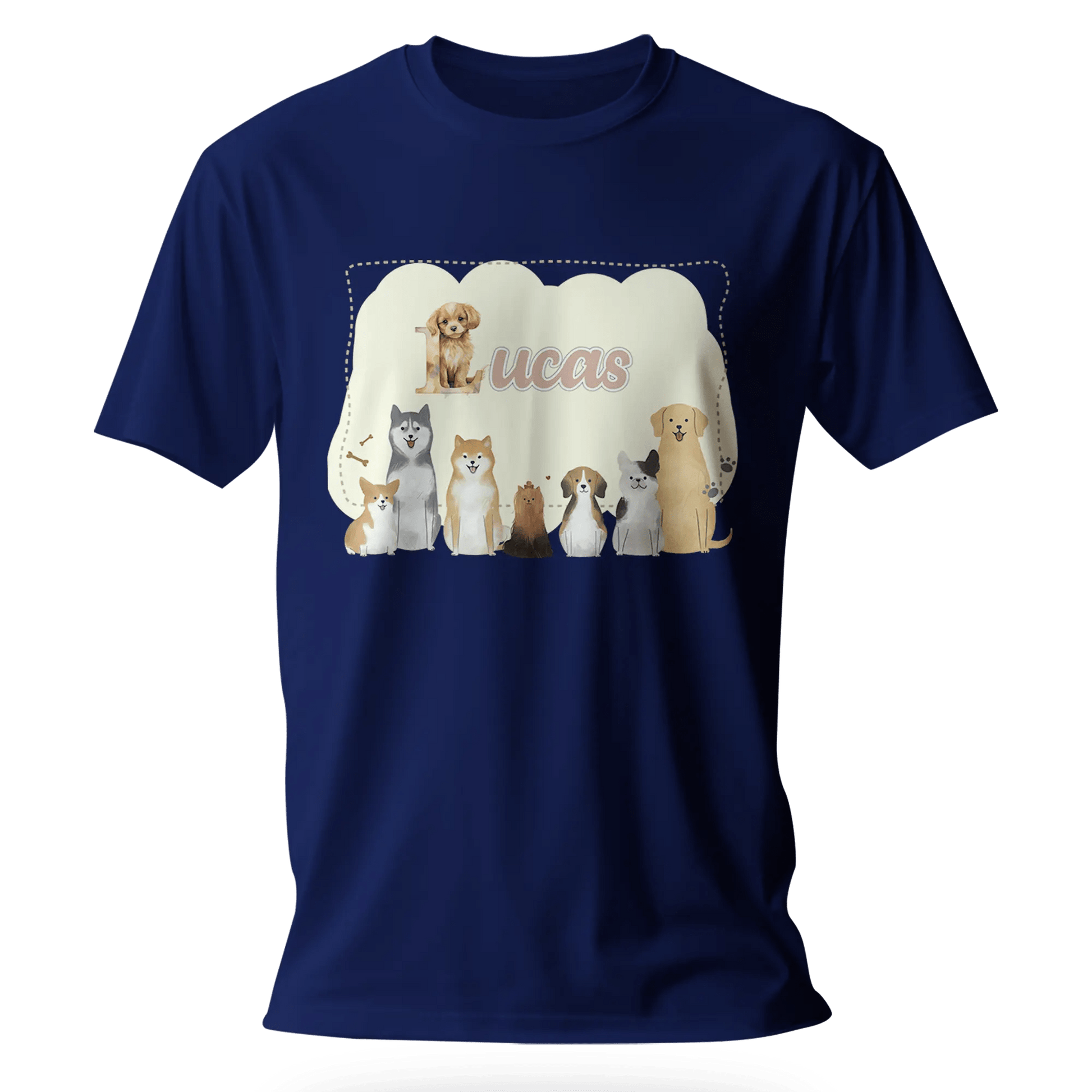 T-shirt personnalisé avec motif chien et chiot assis en famille - Prénom - MiniLook