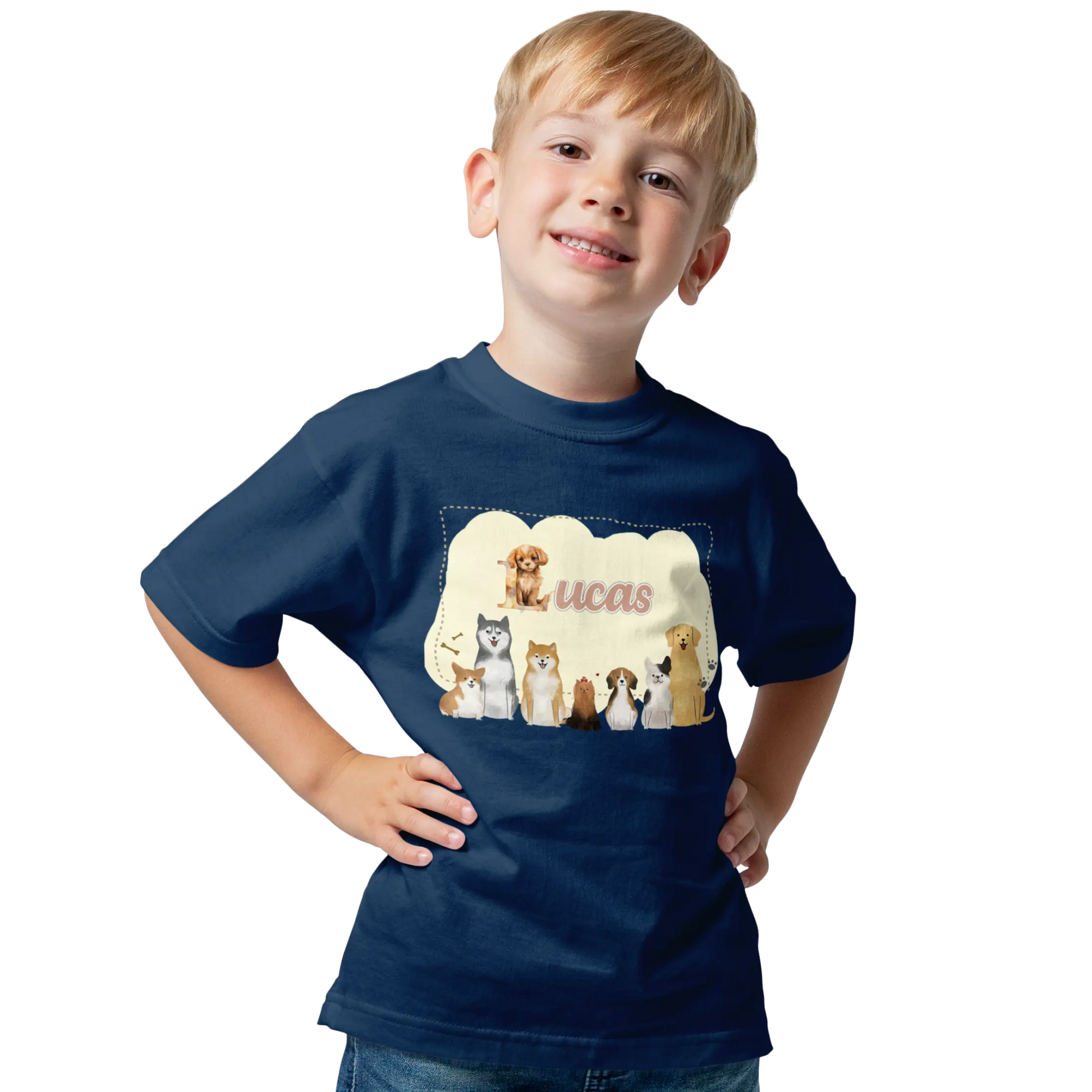 T-shirt personnalisé avec motif chien et chiot assis en famille - Prénom - MiniLook