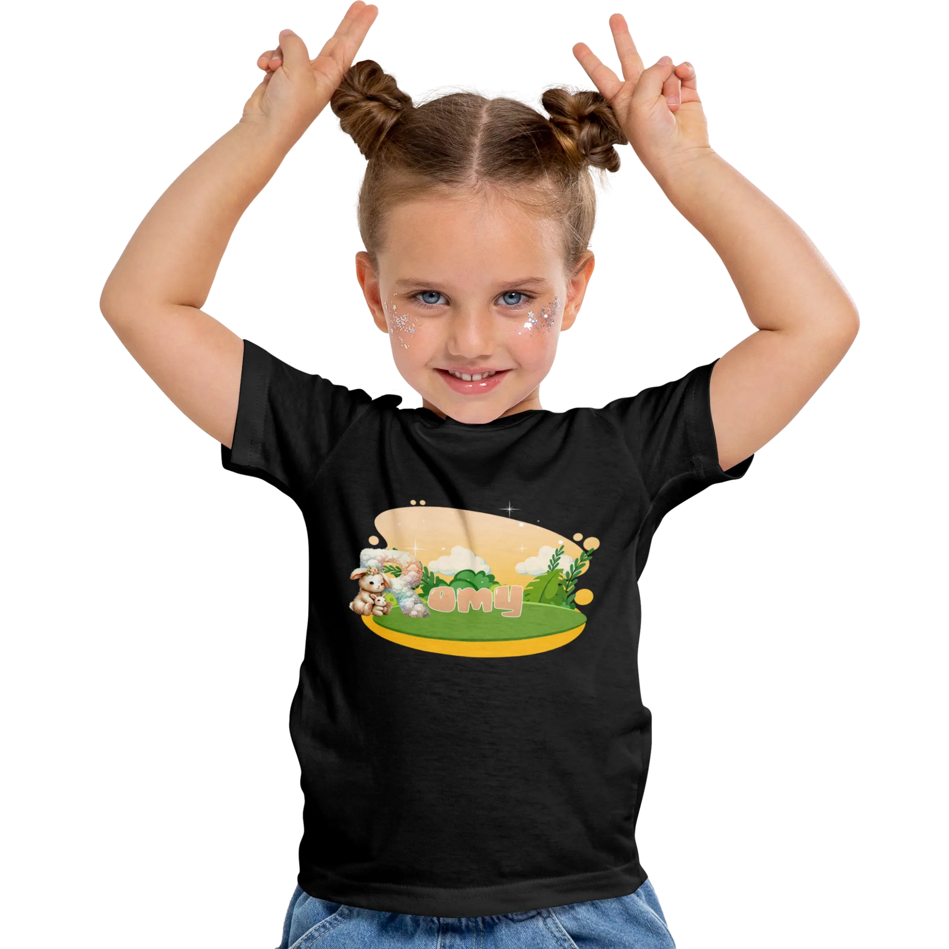 T-shirt personnalisé avec motif de fond de jungle pour maman et bébé pour filles - Prénom - MiniLook