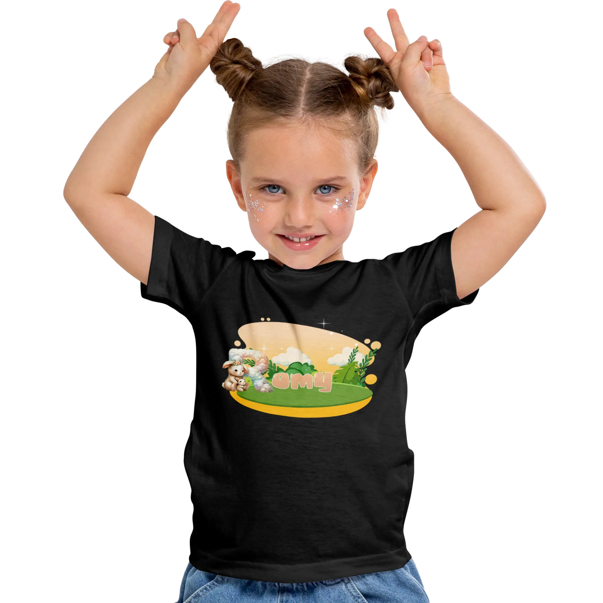 T-shirt personnalisé avec motif de fond de jungle pour maman et bébé pour filles - Prénom - MiniLook