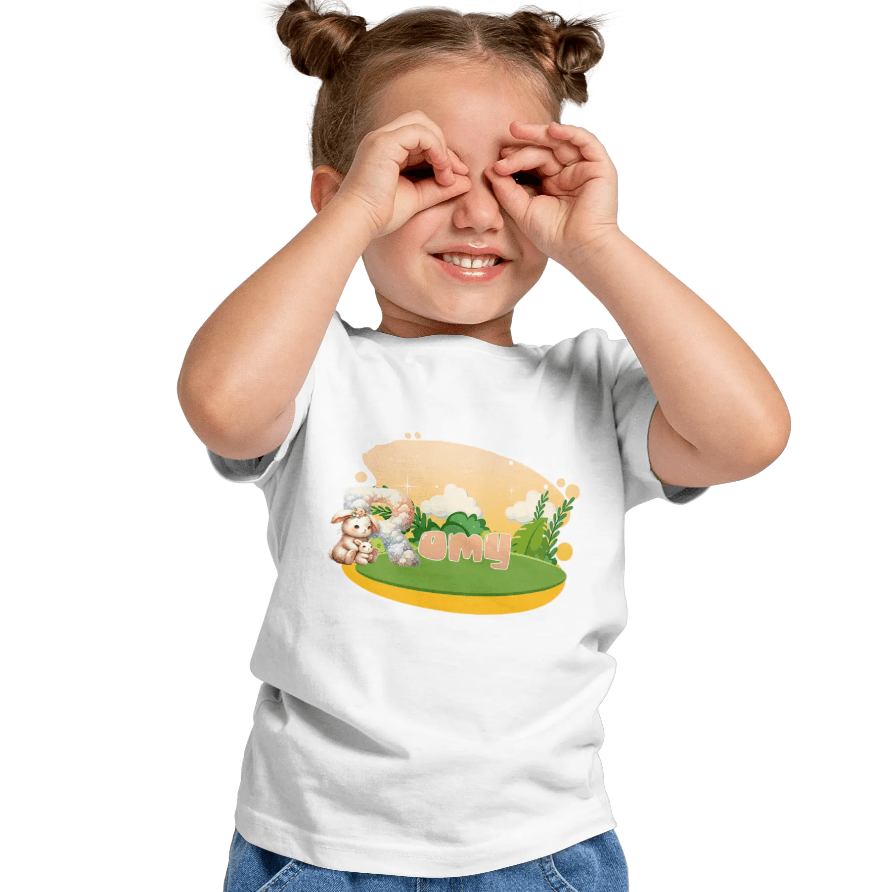 T-shirt personnalisé avec motif de fond de jungle pour maman et bébé pour filles - Prénom - MiniLook