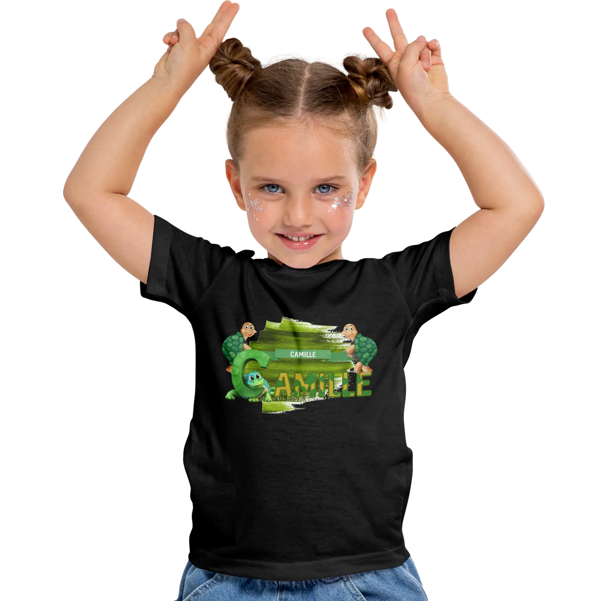 T-shirt personnalisé avec motif de police de carapace de tortue por Fille - Prénom - MiniLook