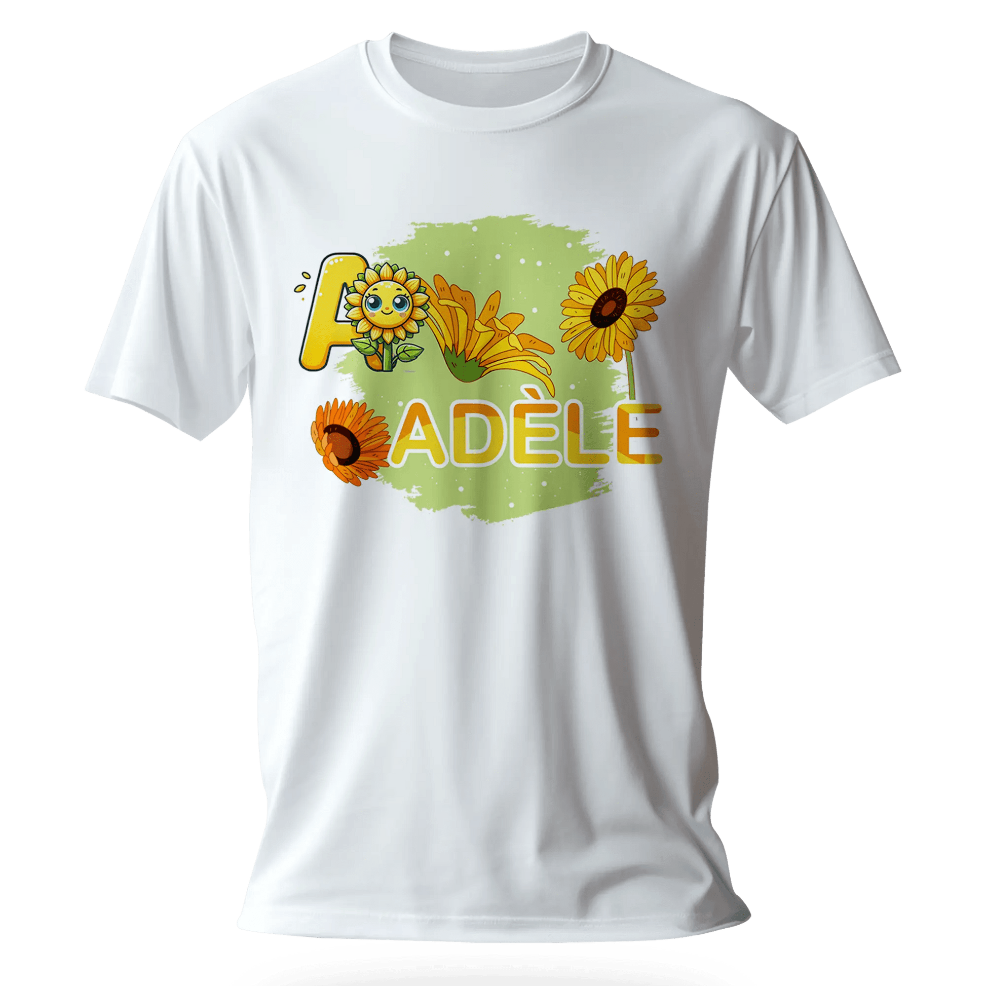 T-shirt personnalisé avec motif visage de tournesol et emoji Pour Fille - Prénom et initiale - MiniLook