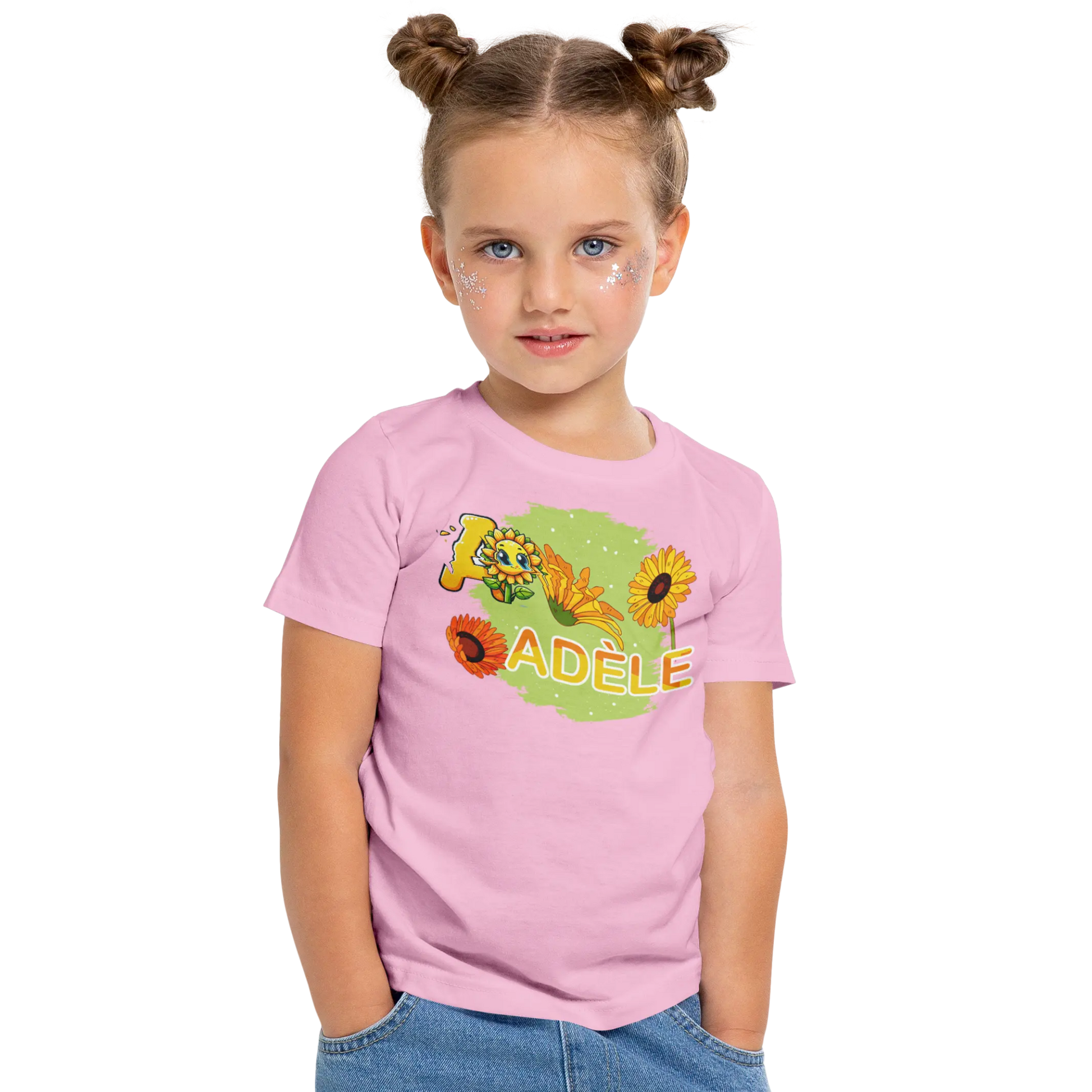 T-shirt personnalisé avec motif visage de tournesol et emoji Pour Fille - Prénom et initiale - MiniLook