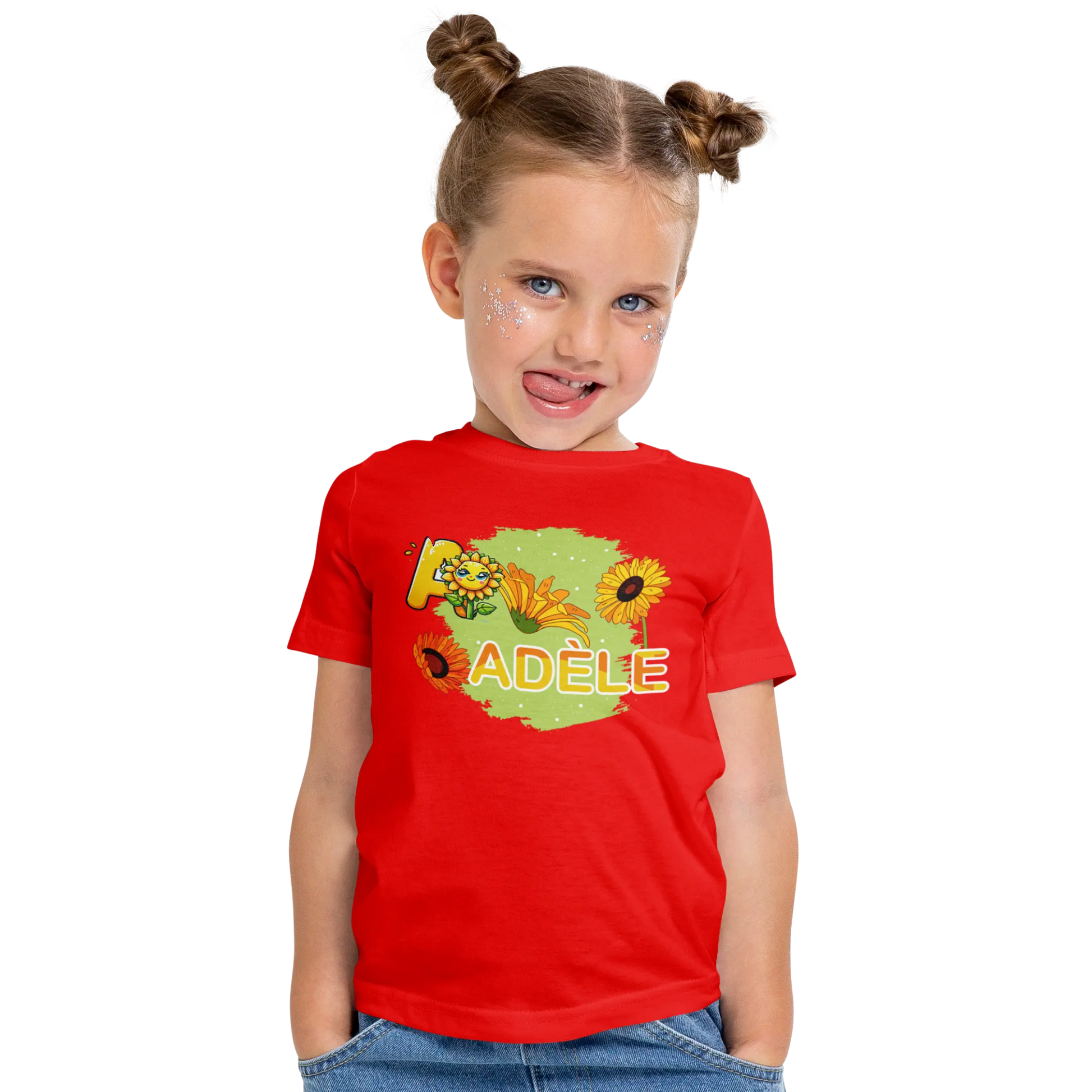 T-shirt personnalisé avec motif visage de tournesol et emoji Pour Fille - Prénom et initiale - MiniLook