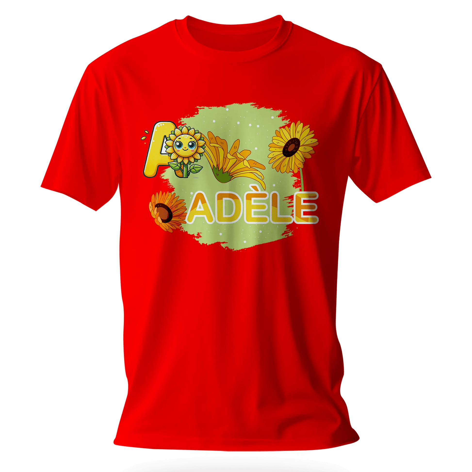 T-shirt personnalisé avec motif visage de tournesol et emoji Pour Fille - Prénom et initiale - MiniLook