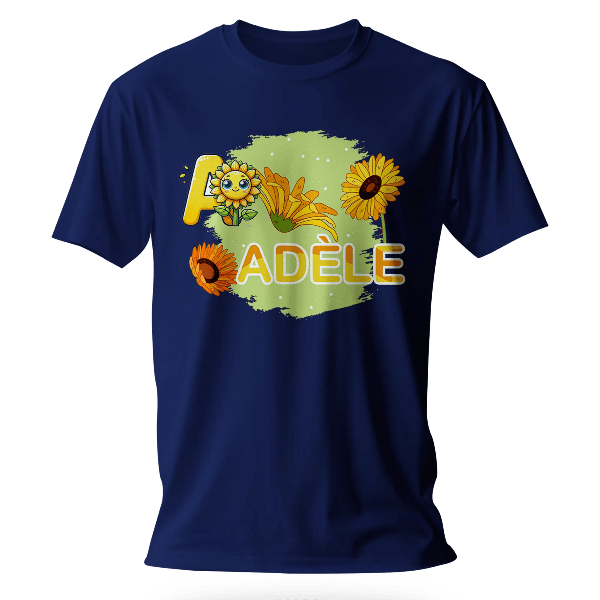 T-shirt personnalisé avec motif visage de tournesol et emoji Pour Fille - Prénom et initiale - MiniLook