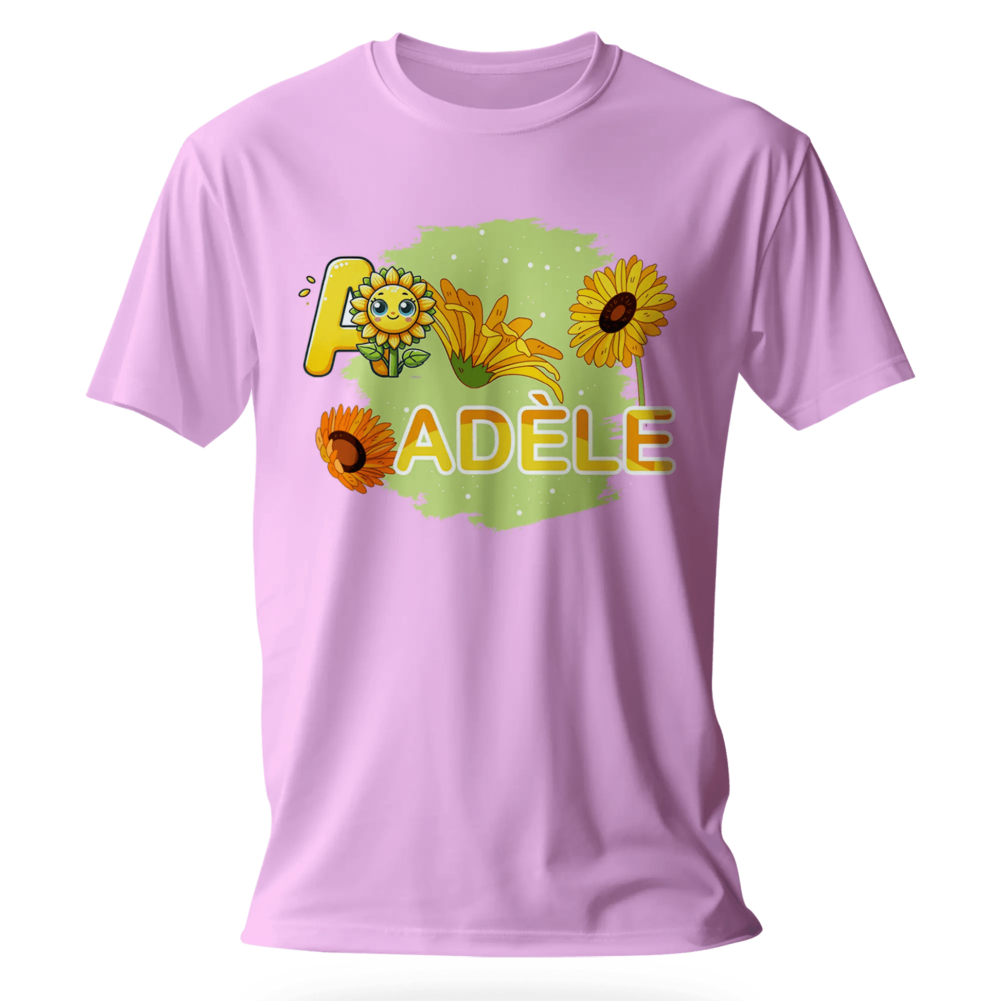 T-shirt personnalisé avec motif visage de tournesol et emoji Pour Fille - Prénom et initiale - MiniLook