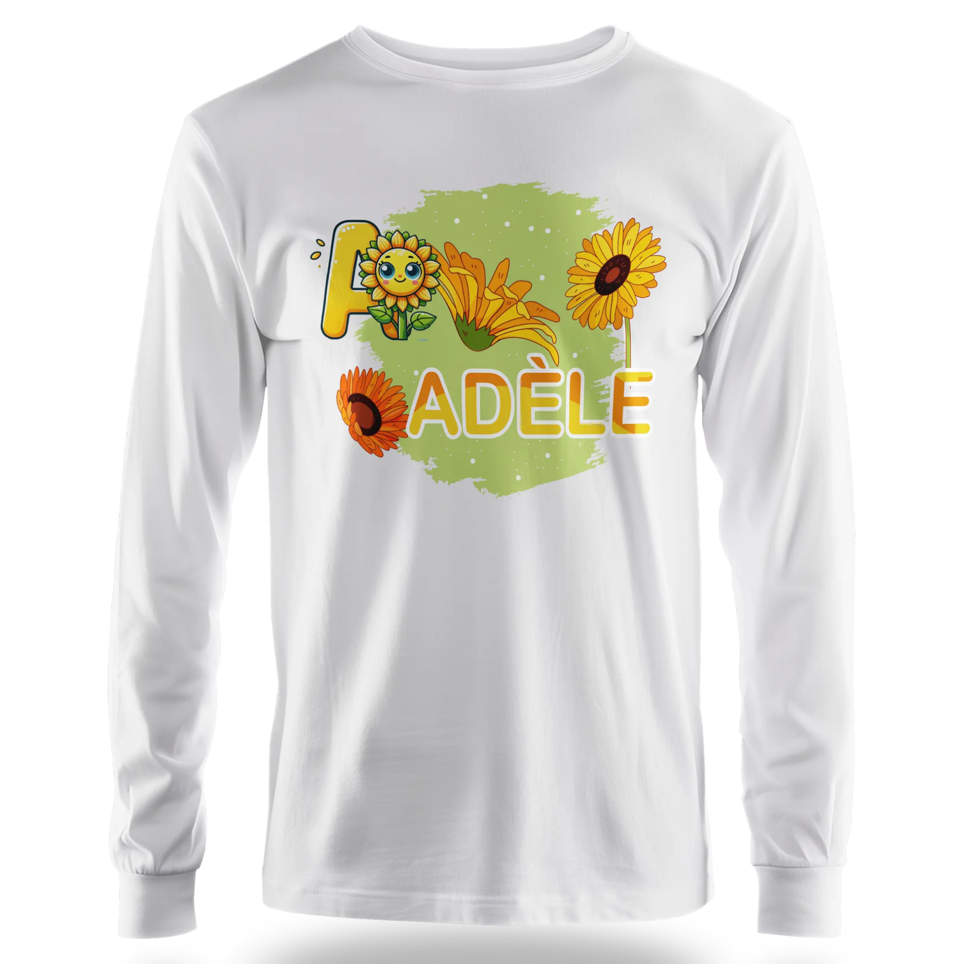 T-shirt personnalisé avec motif visage de tournesol et emoji Pour Fille - Prénom et initiale - MiniLook