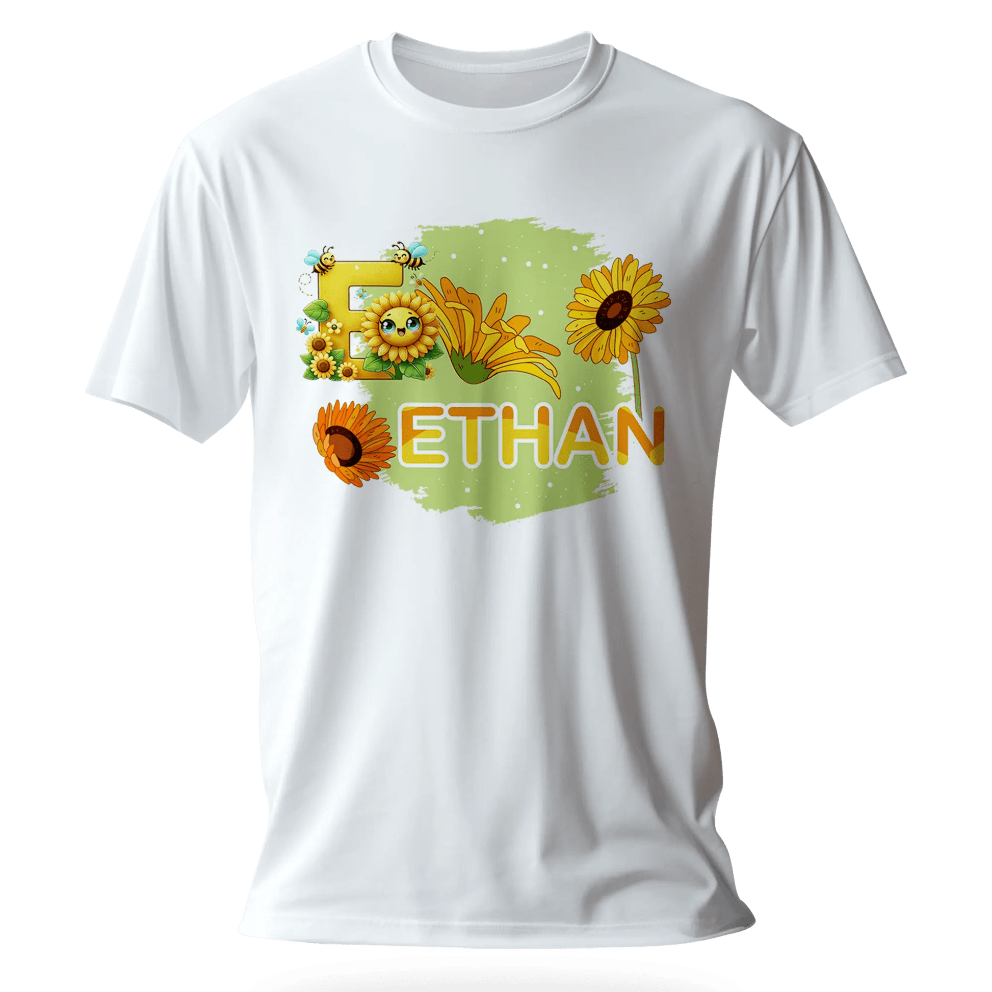 T-shirt personnalisé avec motif visage de tournesol et emoji - Prénom et initiale - MiniLook