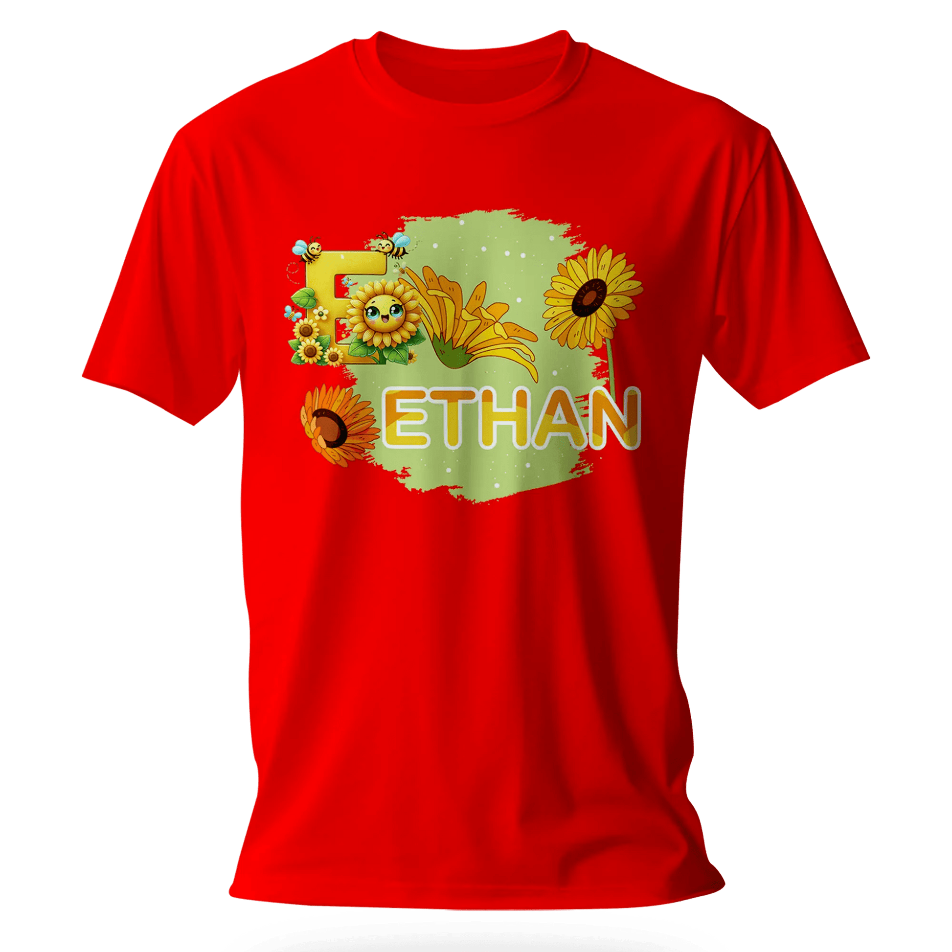 T-shirt personnalisé avec motif visage de tournesol et emoji - Prénom et initiale - MiniLook