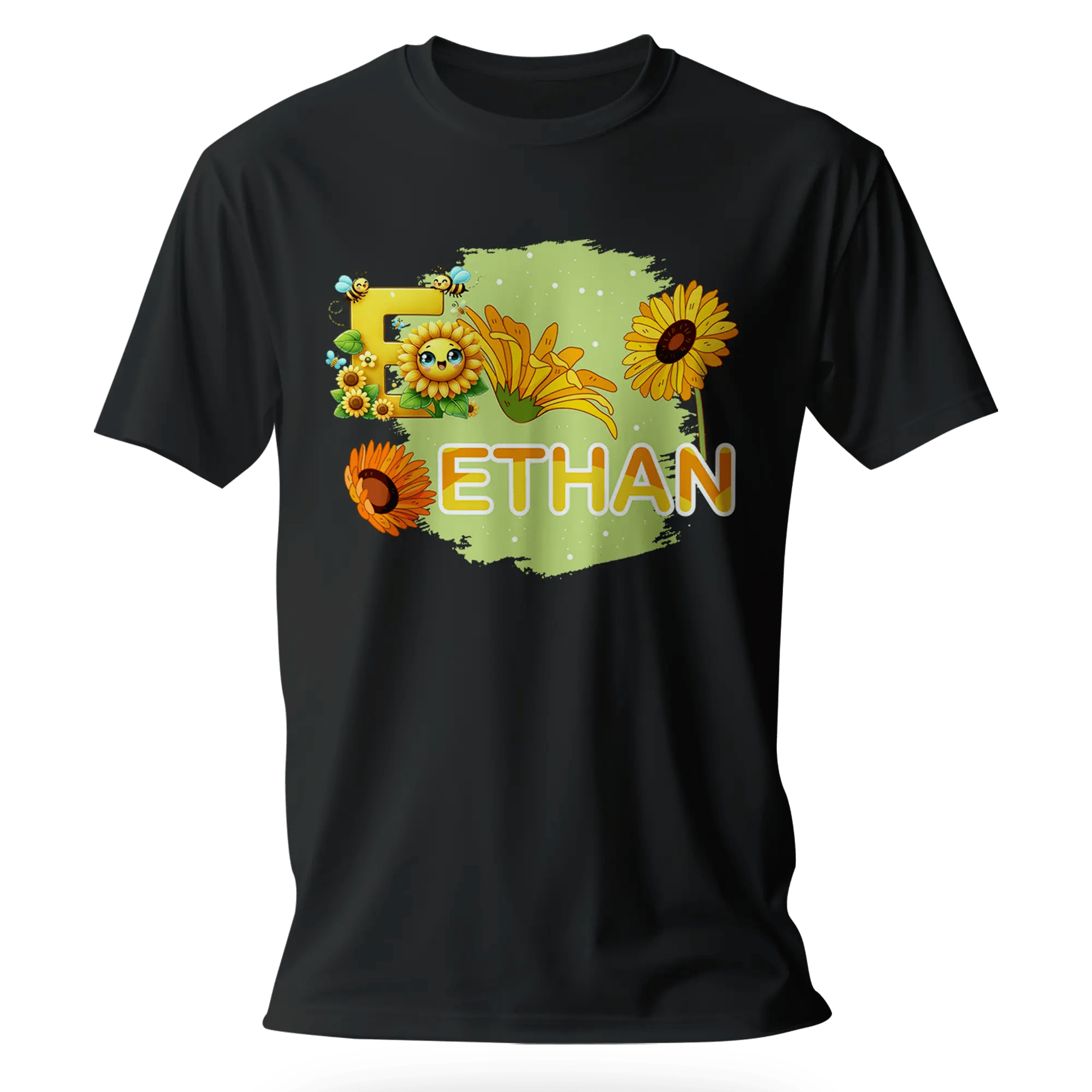 T-shirt personnalisé avec motif visage de tournesol et emoji - Prénom et initiale - MiniLook