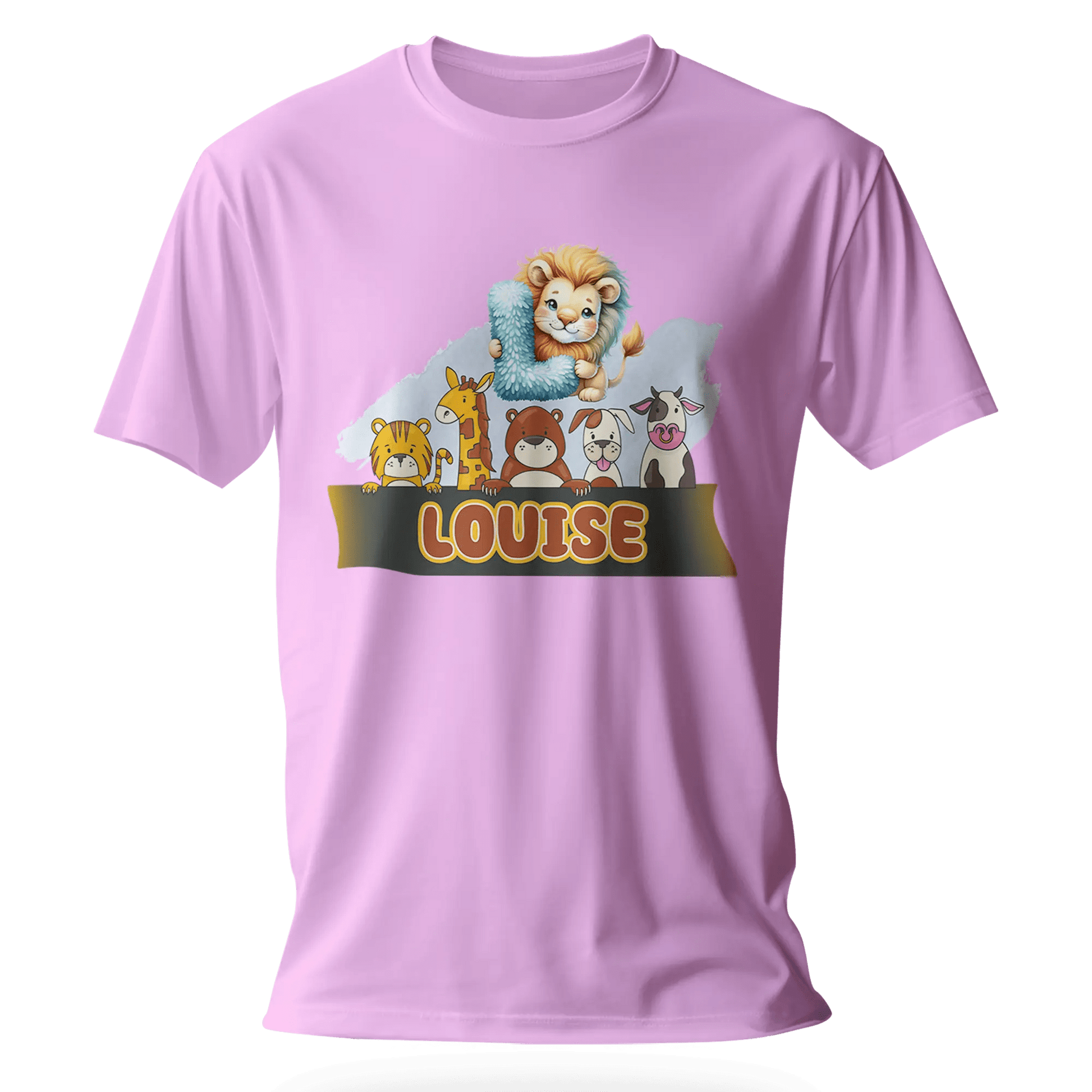 T-shirt personnalisé avec nom de bébé animal tenant un animal - Initiale et prénom - MiniLook