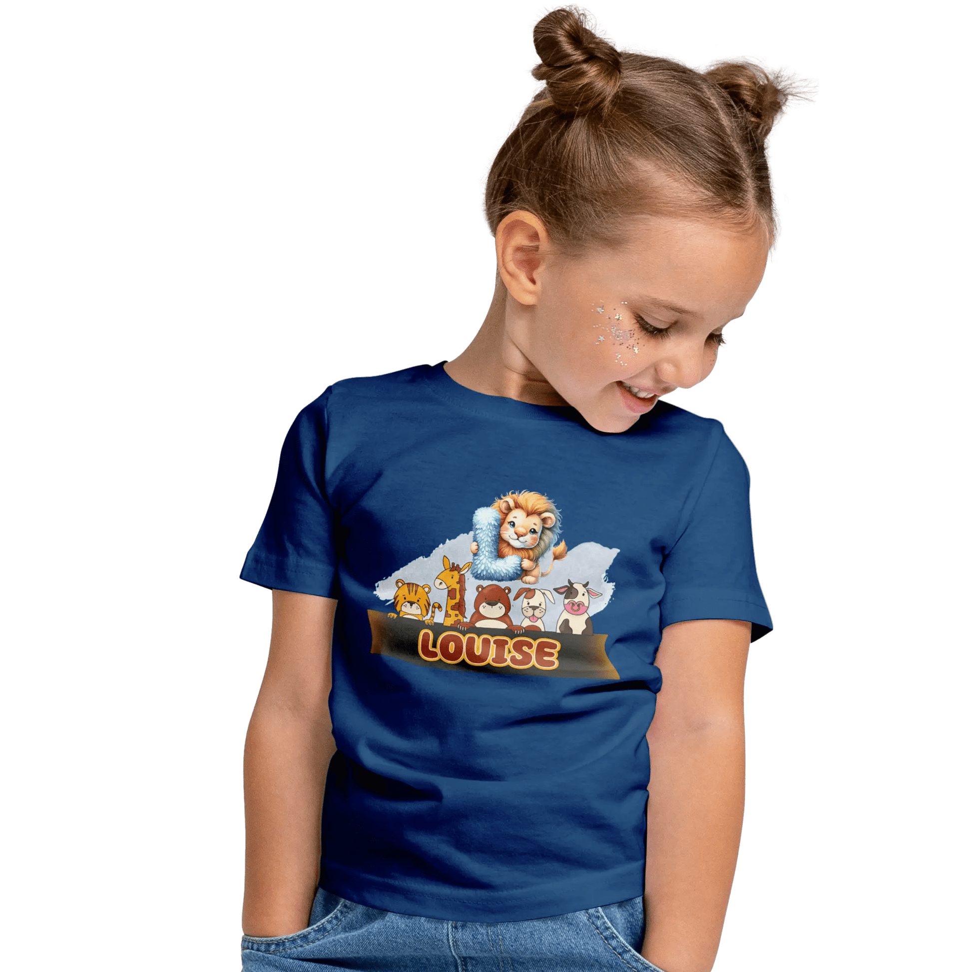 T-shirt personnalisé avec nom de bébé animal tenant un animal - Initiale et prénom - MiniLook