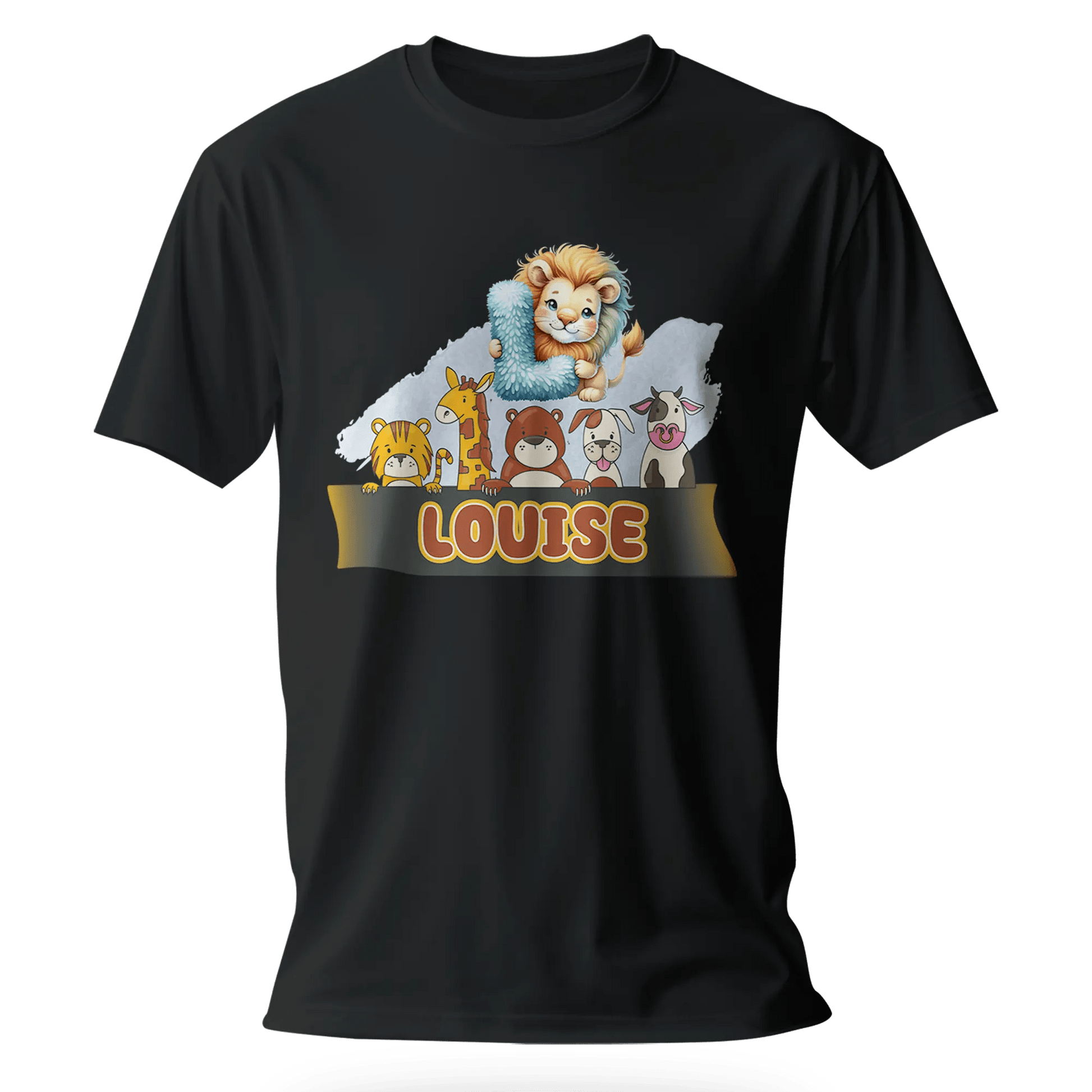 T-shirt personnalisé avec nom de bébé animal tenant un animal - Initiale et prénom - MiniLook