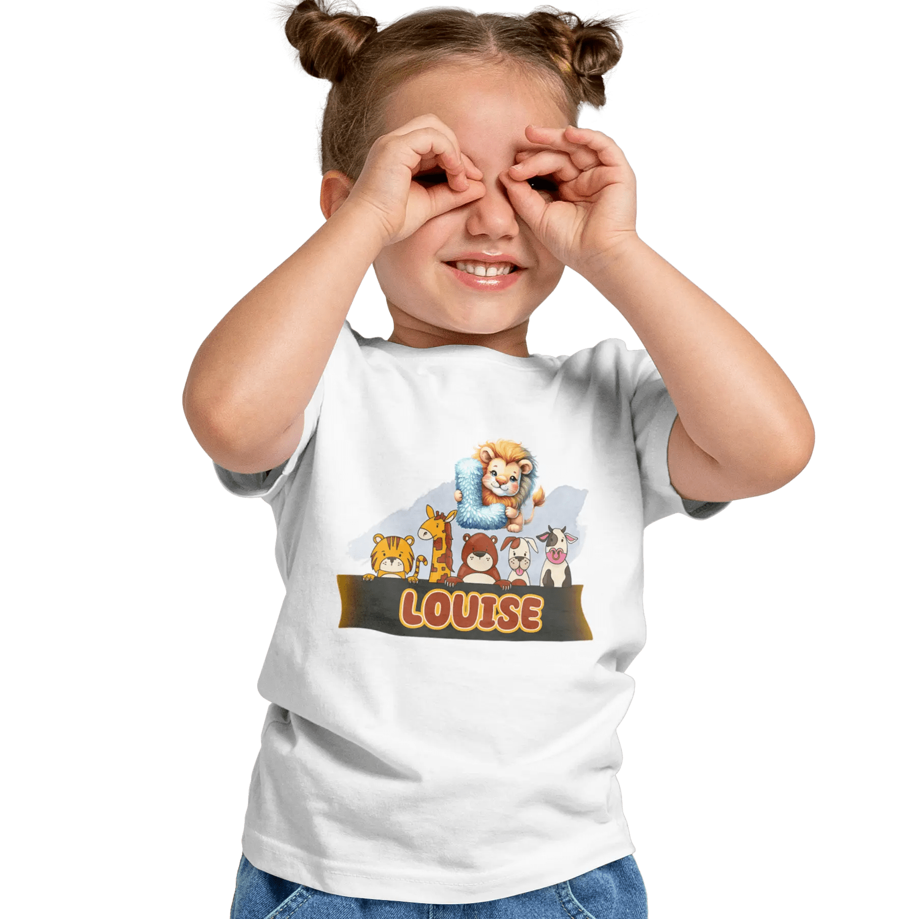 T-shirt personnalisé avec nom de bébé animal tenant un animal - Initiale et prénom - MiniLook