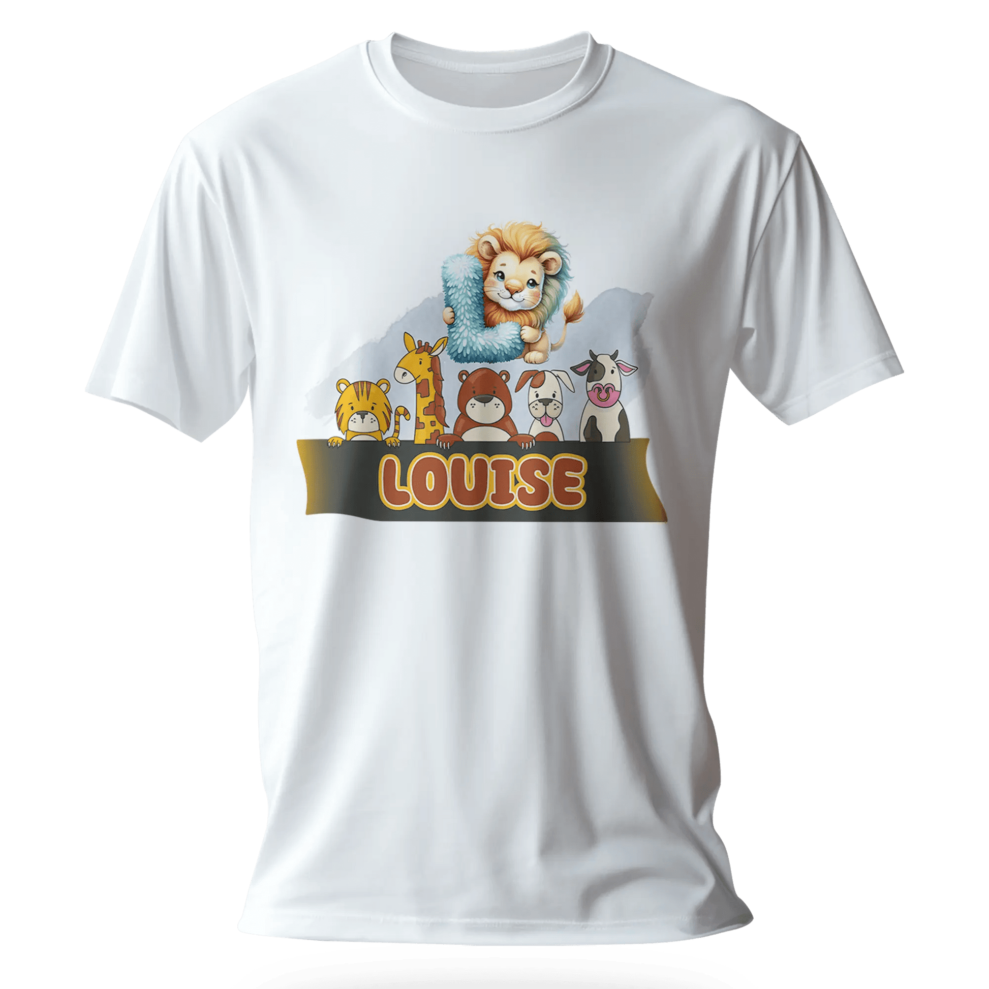 T-shirt personnalisé avec nom de bébé animal tenant un animal - Initiale et prénom - MiniLook