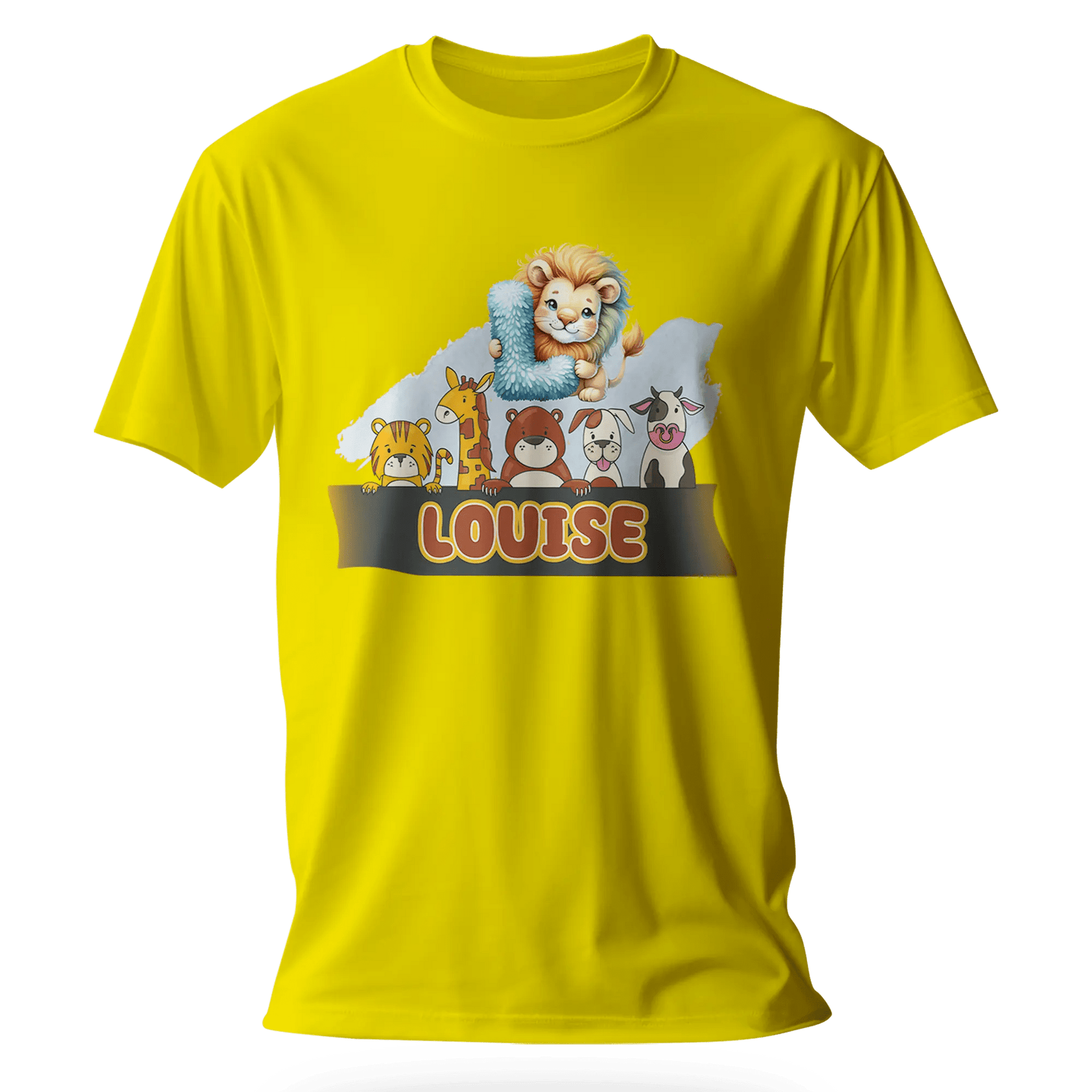 T-shirt personnalisé avec nom de bébé animal tenant un animal - Initiale et prénom - MiniLook