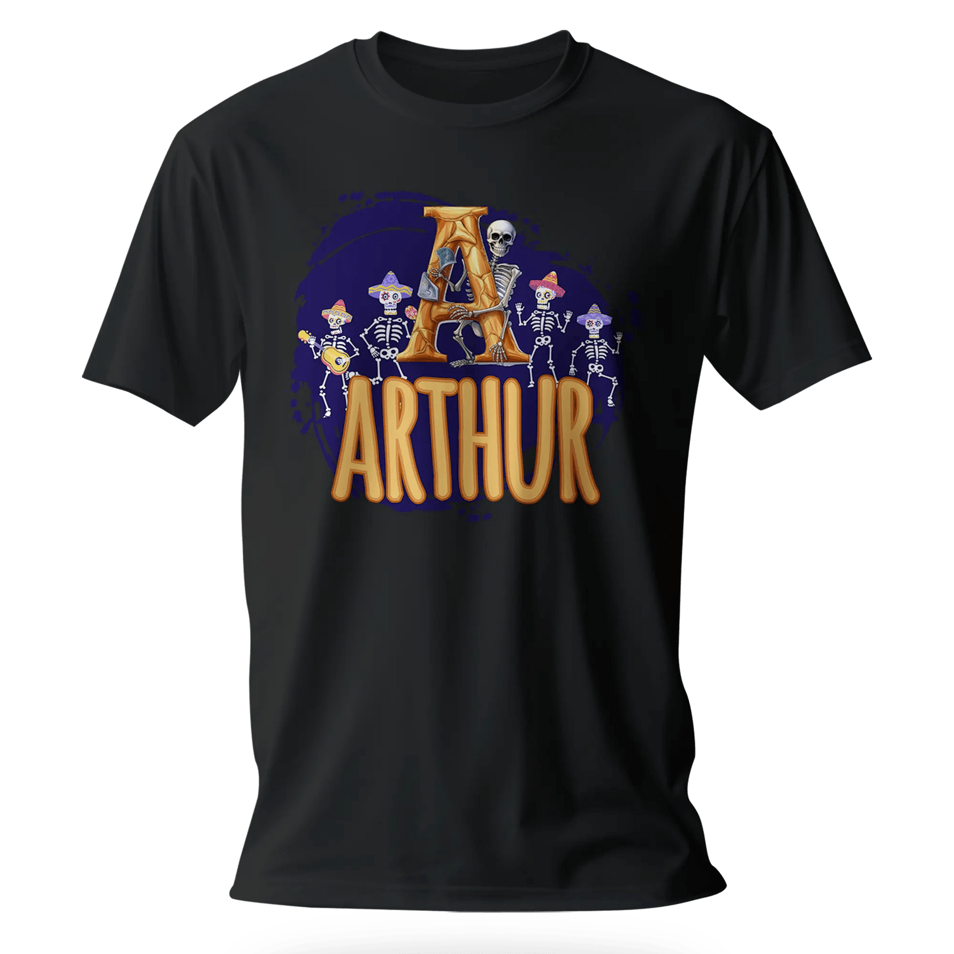 T-shirt personnalisé avec prénom et initiale - Motif bande squelette - MiniLook