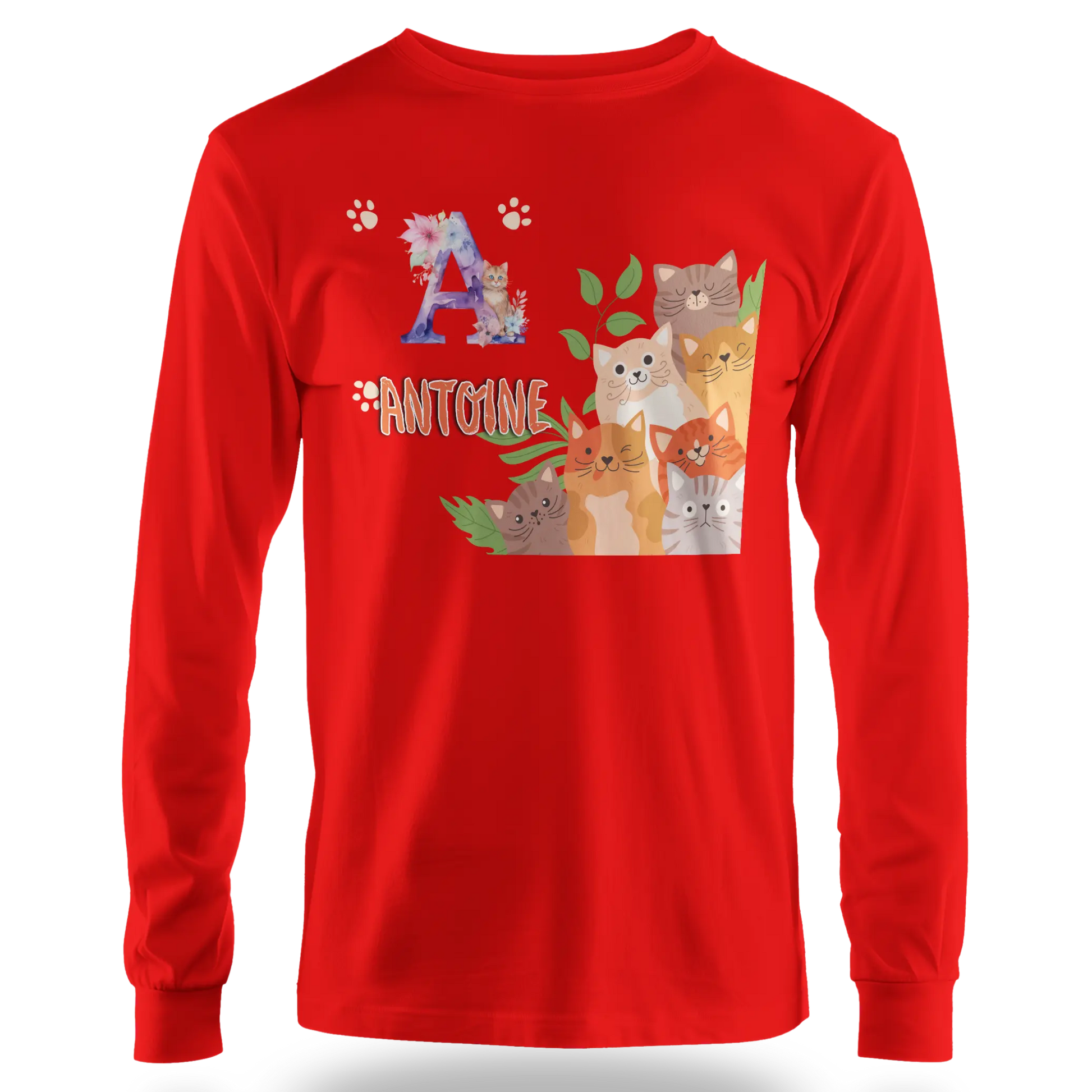 T-shirt personnalisé avec prénom et initiale - Motif famille de chats et pattes - MiniLook