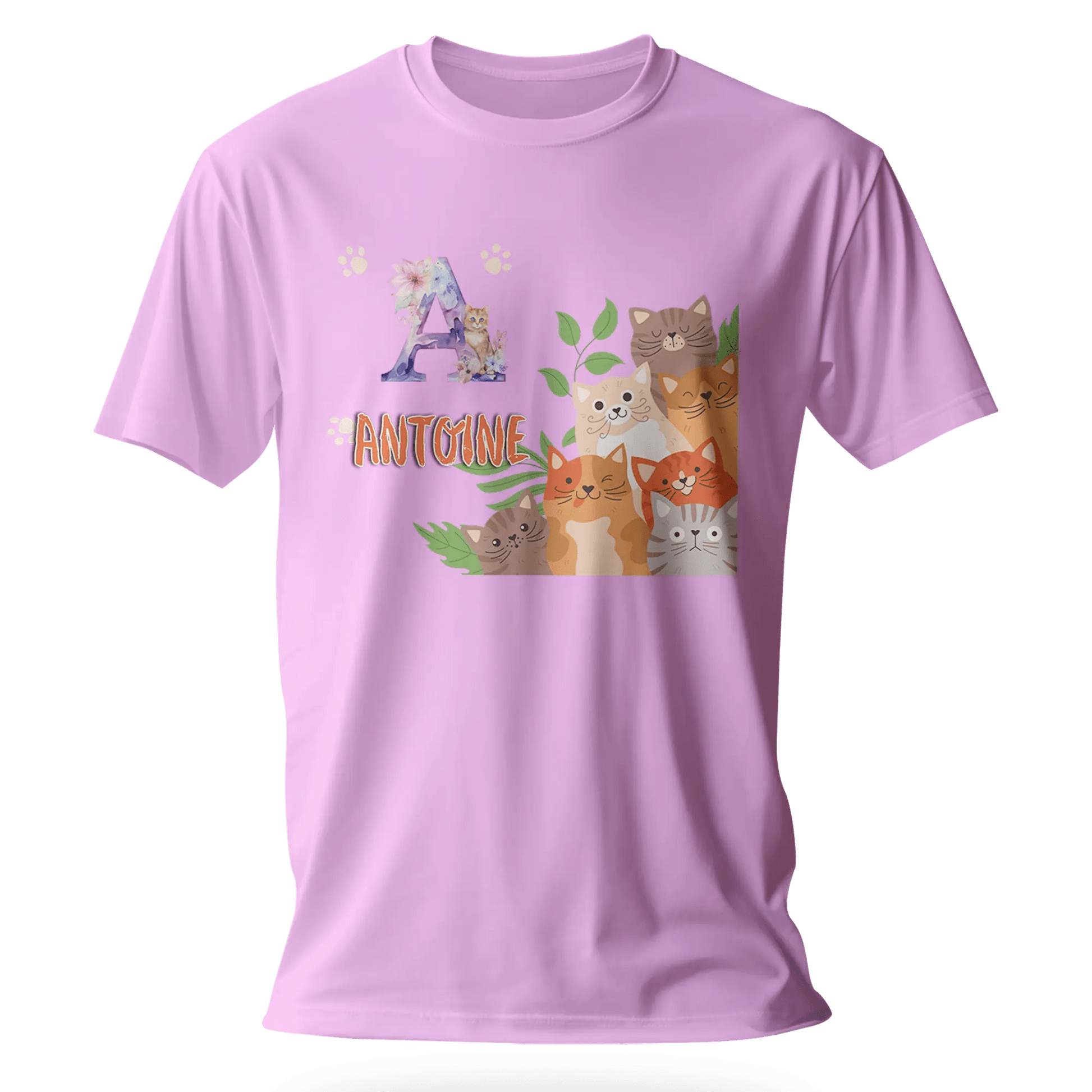 T-shirt personnalisé avec prénom et initiale - Motif famille de chats et pattes - MiniLook