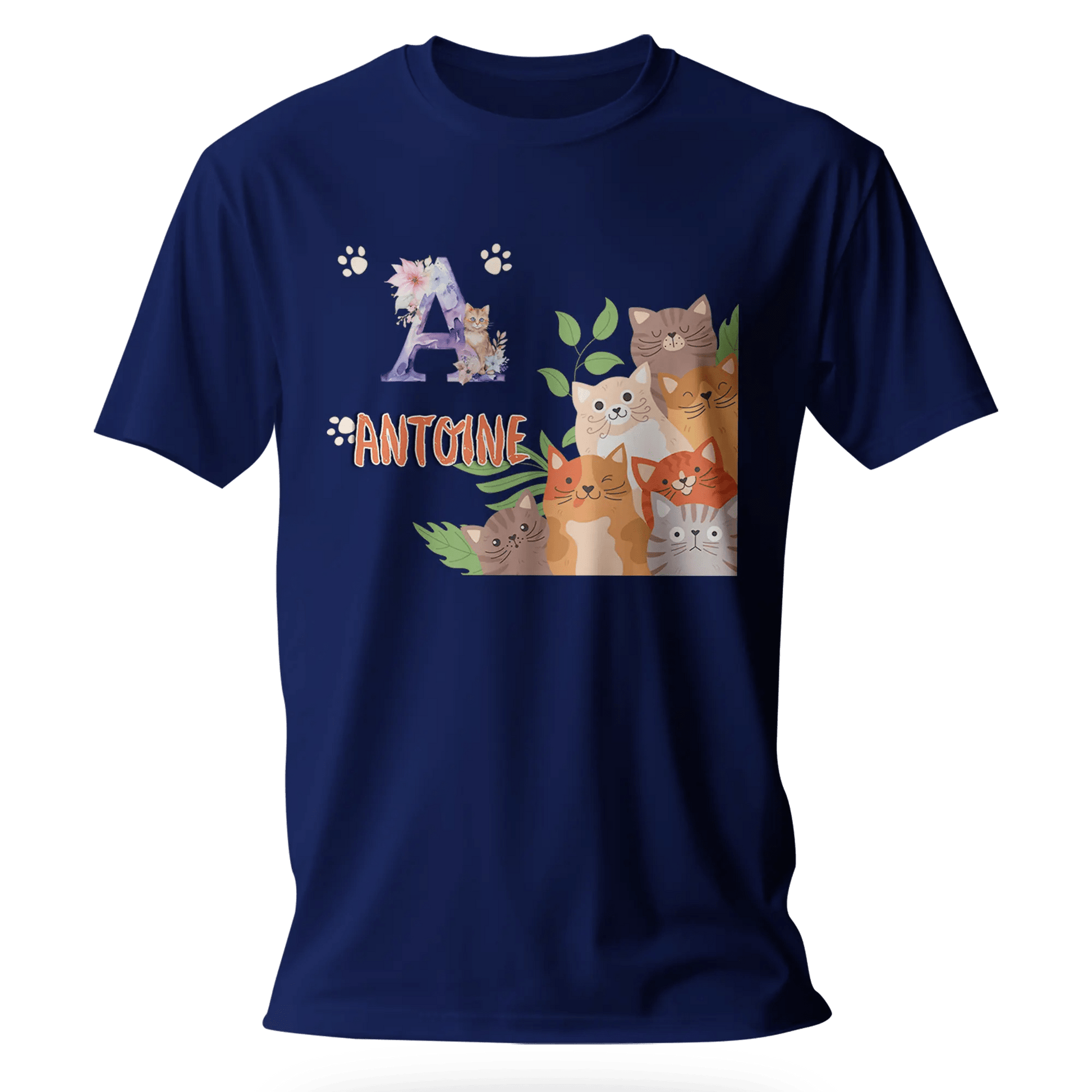 T-shirt personnalisé avec prénom et initiale - Motif famille de chats et pattes - MiniLook