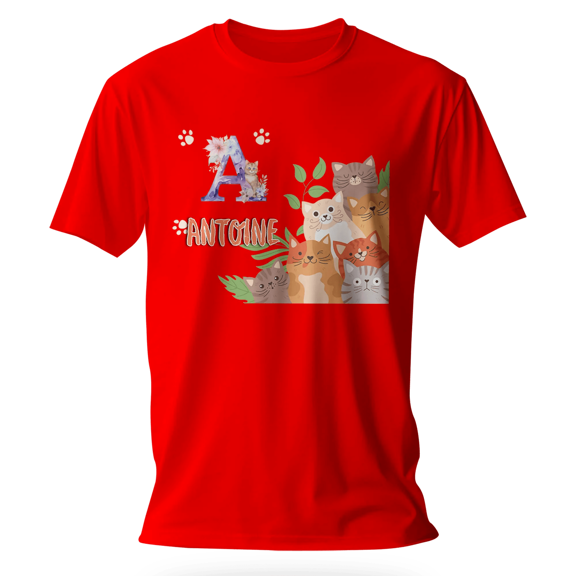 T-shirt personnalisé avec prénom et initiale - Motif famille de chats et pattes - MiniLook