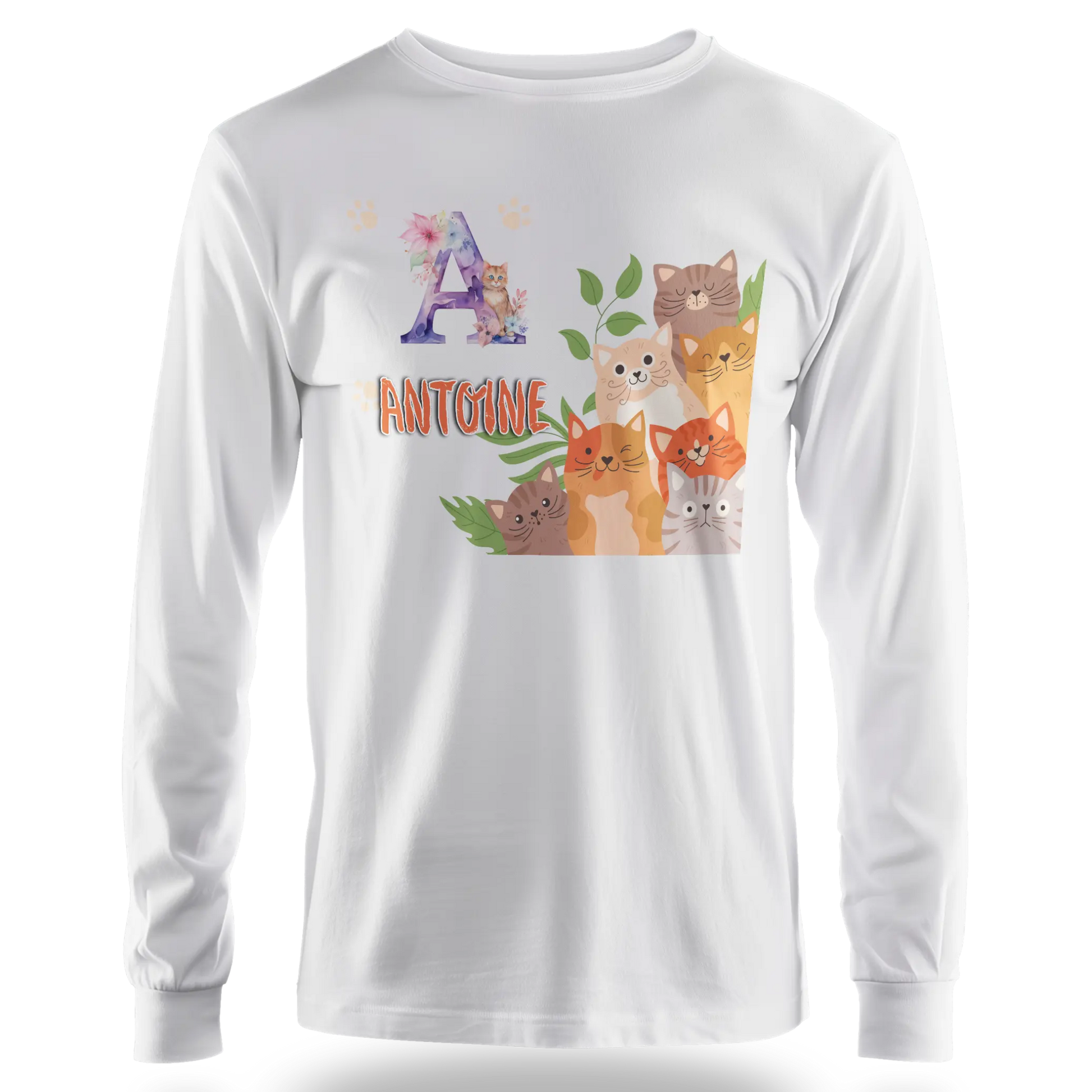 T-shirt personnalisé avec prénom et initiale - Motif famille de chats et pattes - MiniLook