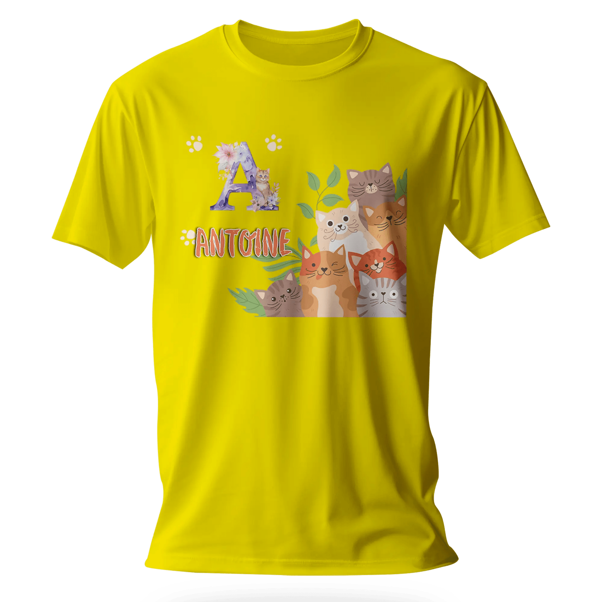 T-shirt personnalisé avec prénom et initiale - Motif famille de chats et pattes - MiniLook